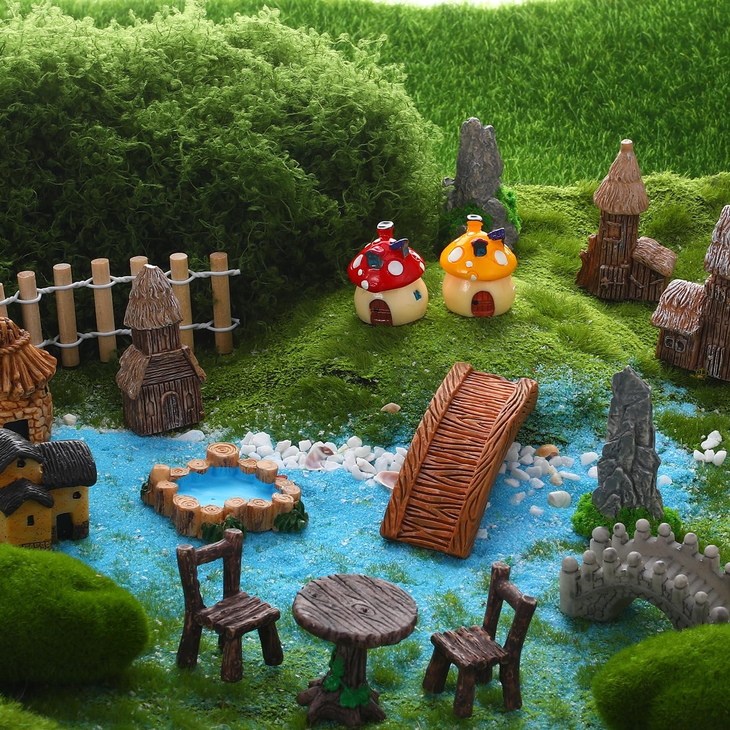 GGSTDDUP Fairy Garden Accessories, Miniature Garden Ornaments Landscape Mini Fairy Figures Animal Plant Set (32, Green)