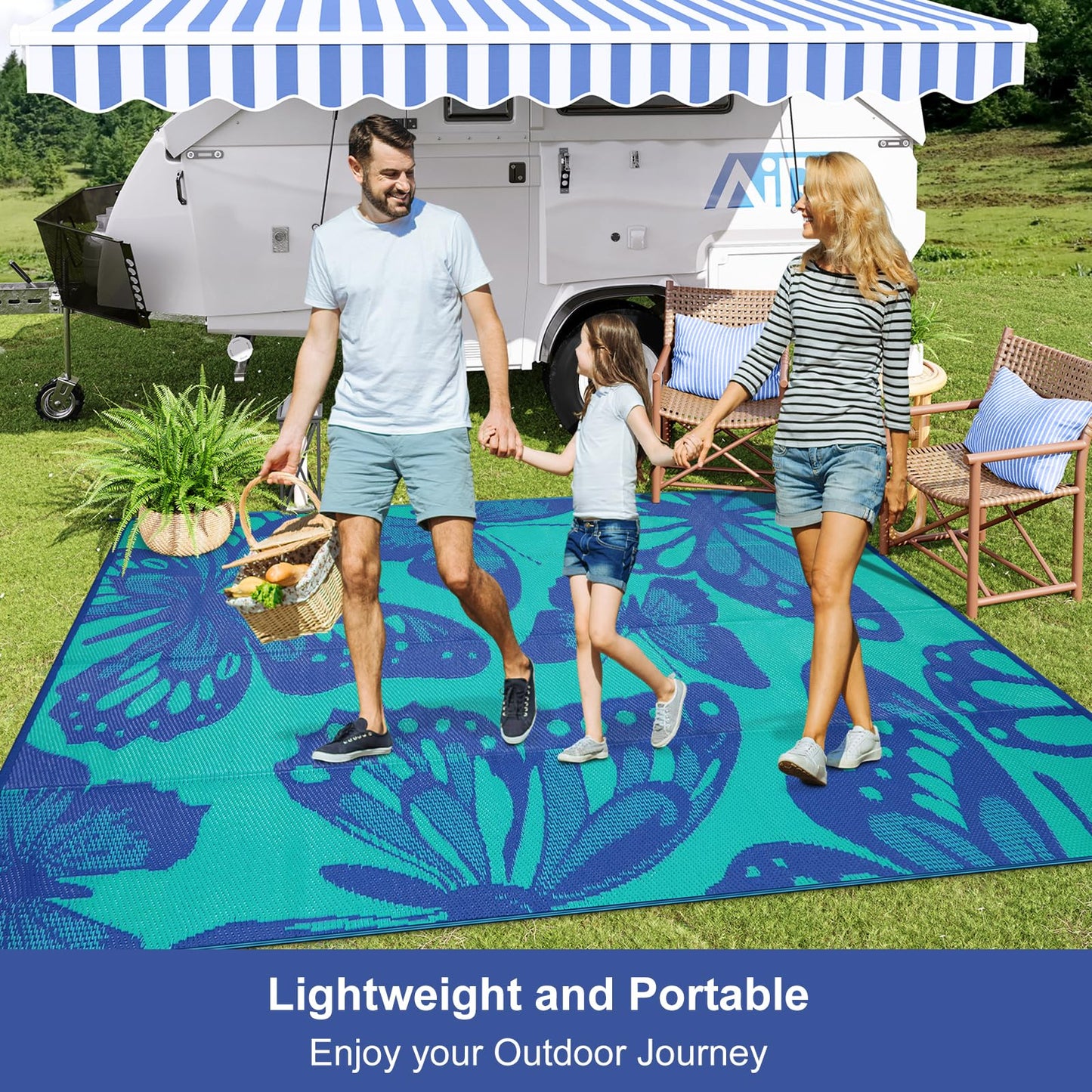 Uphome Outdoor Rug Waterproof 8x10 ft, Patio Plastic Straw Rugs for RV Camping, Reversible Mat Outside, Indoor Outdoor Large Floor Carpet for Back Yard Deck Balcony Porch Beach Picnic