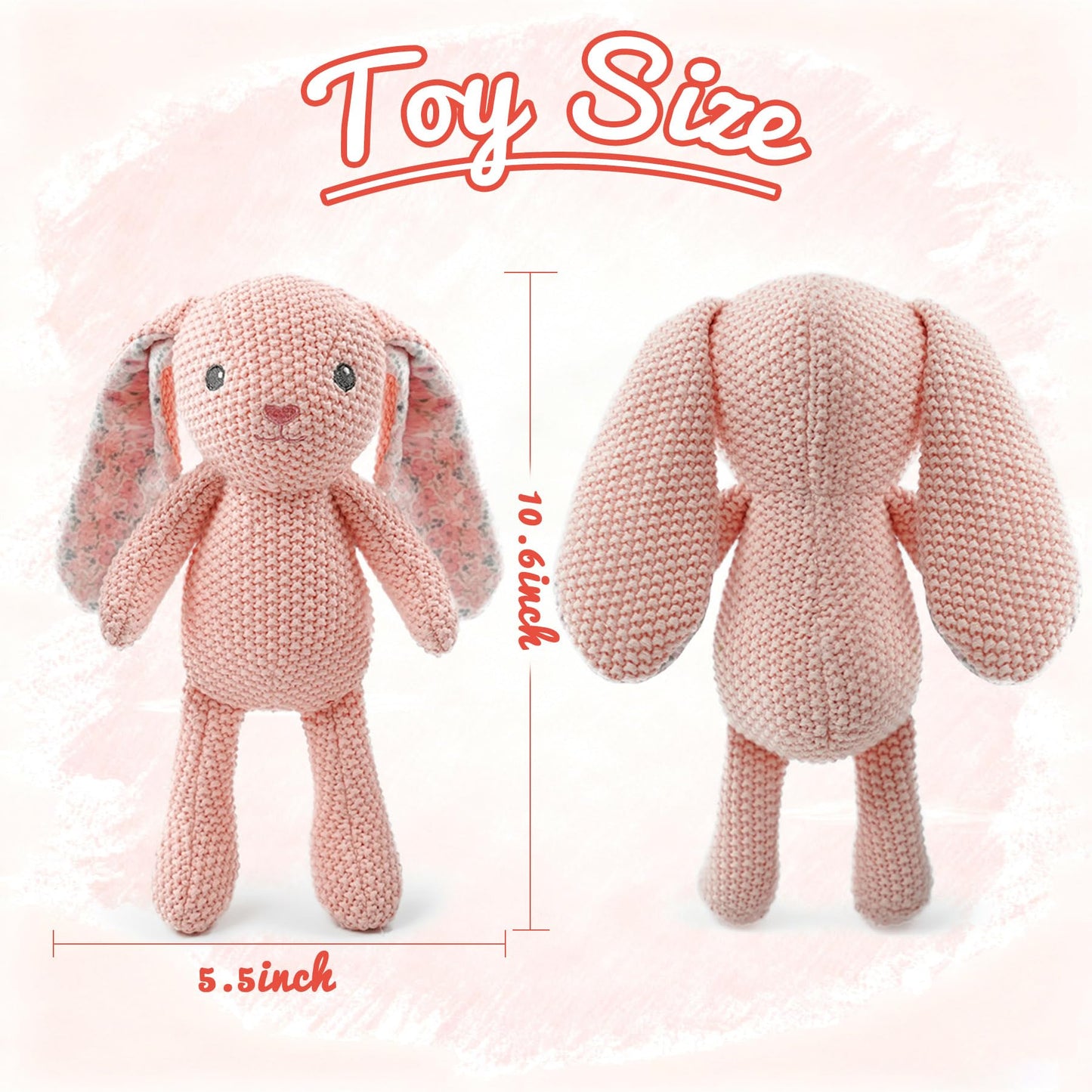 JUSTQUNSEEN Realistic Buuny Stuffed Animals, 11 inch Crochet Stuffed Animal Toys for Babies, Birthday and Easter Gifts for Girls and Boys, Knitted Cute Toy and Soft Plush Pink Rabbit Toys