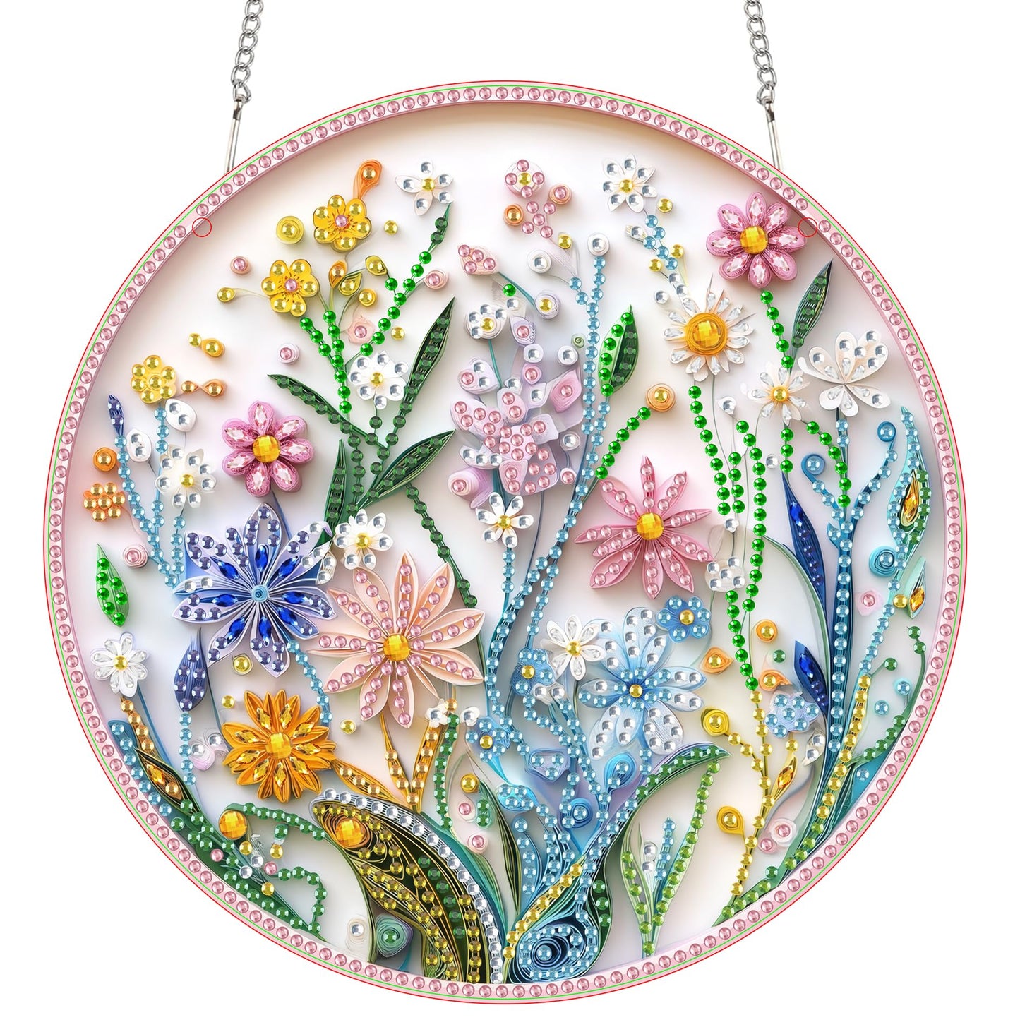 SKRYUIE Flower Hanging Diamond Art Kits for Adults Pendant Suncatcher, Special Shaped Crystal DIY Pearl Diamond Painting Kit, Gift for Mother Spring Summer Window Wreath Decor 7.5 x 7.3 Inch