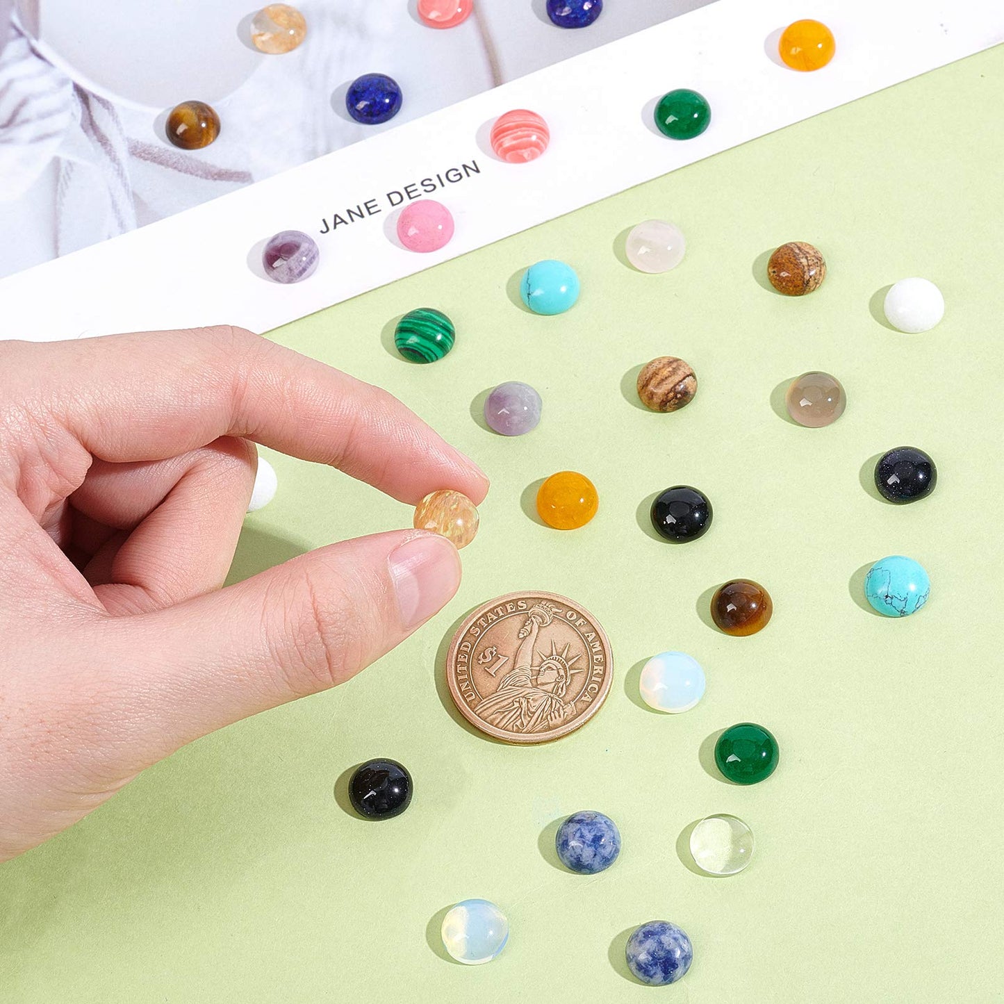 SUPERFINDINGS 40pcs 10mm Half Round Natural Cabochon 20 Color Flat Back Gemstone Cabochon Healing Quartz Chakra Crystal Stone for Bracelet Necklace Jewelry Making