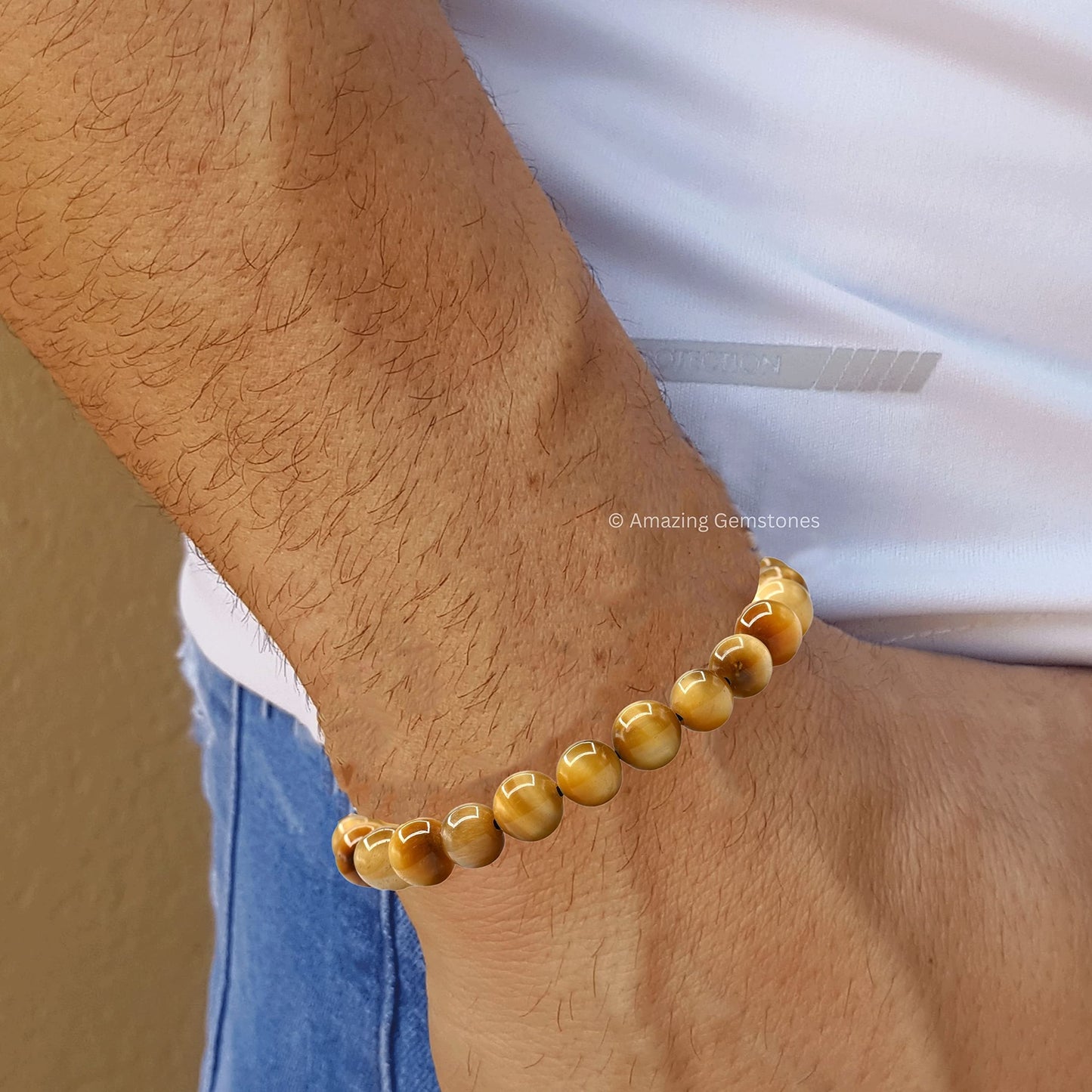Amazing Gemstone Yellow Cat's Eye Bracelet for Women Men's Gifts - Protection Healing Crystal Bracelet - 8mm Gemstone Beaded Adjustable Bracelet