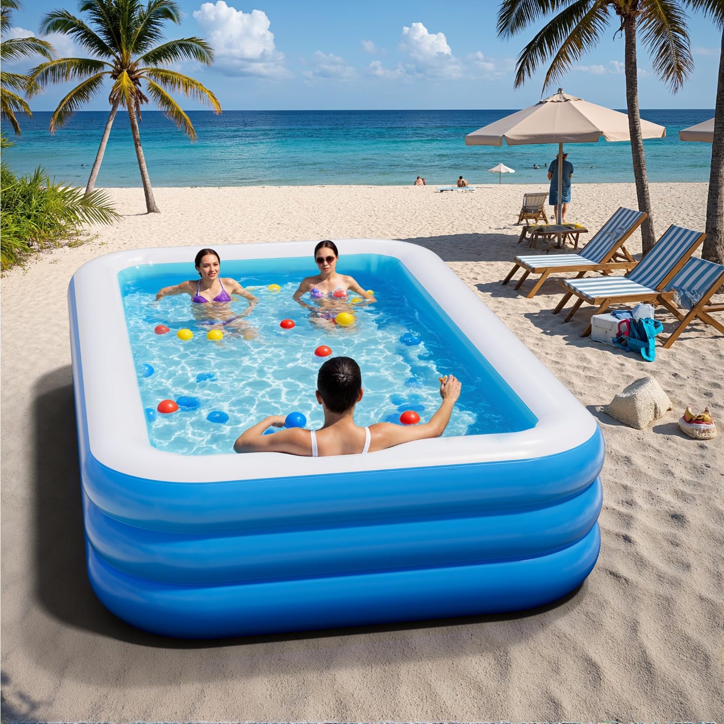 Inflatable Pool for Adults, 115'' x 68'' x 22'' Large Inflatable Pool for Adults, Blow up Pools, Rectangular Family Swimming Poo l, Oversized Thickened Family Inflatable Pools for Outdoor
