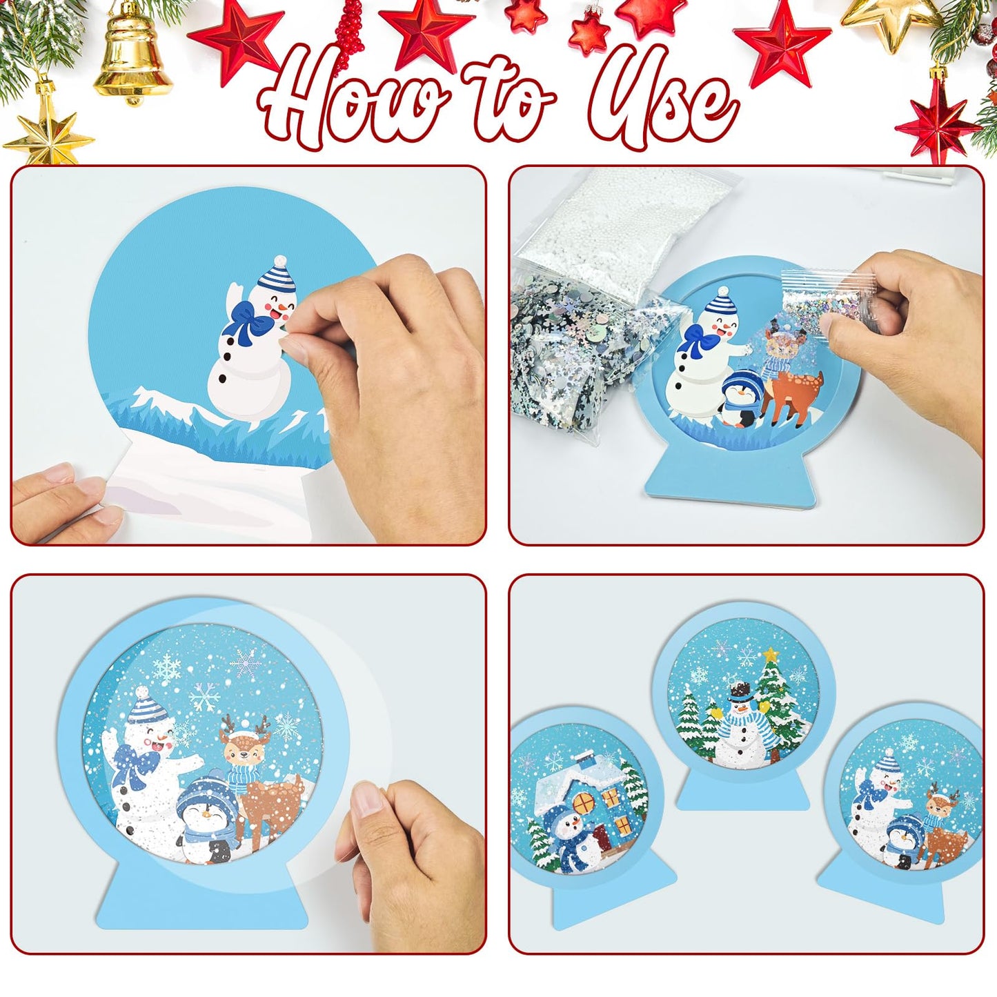 Cinrobiye 12 Set Winter Glitter Snow Globe Craft Kit Christmas DIY Hanging Stickers Ornament Craft Kit for Xmas Tree Decorations Classroom Home Holiday Party Favors Supplies (Winter)