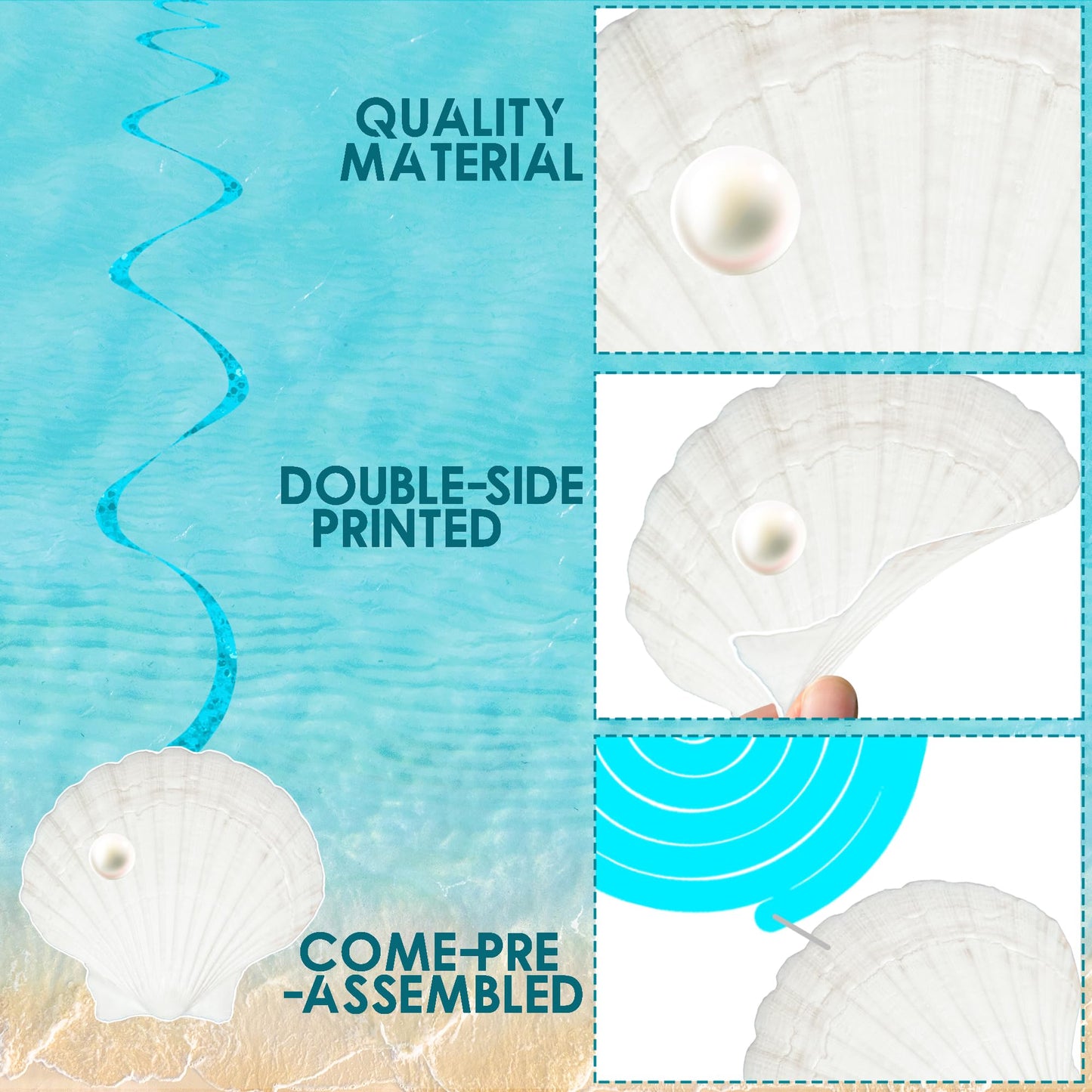 Seashell Hanging Swirls 21Pcs Coastal Beach Birthday Party Decoration Starfish Seashell Ceiling Swirls Decor Ocean Seashell Conch Cutout Hanging Streamers for Nautical Wedding Party Supplies