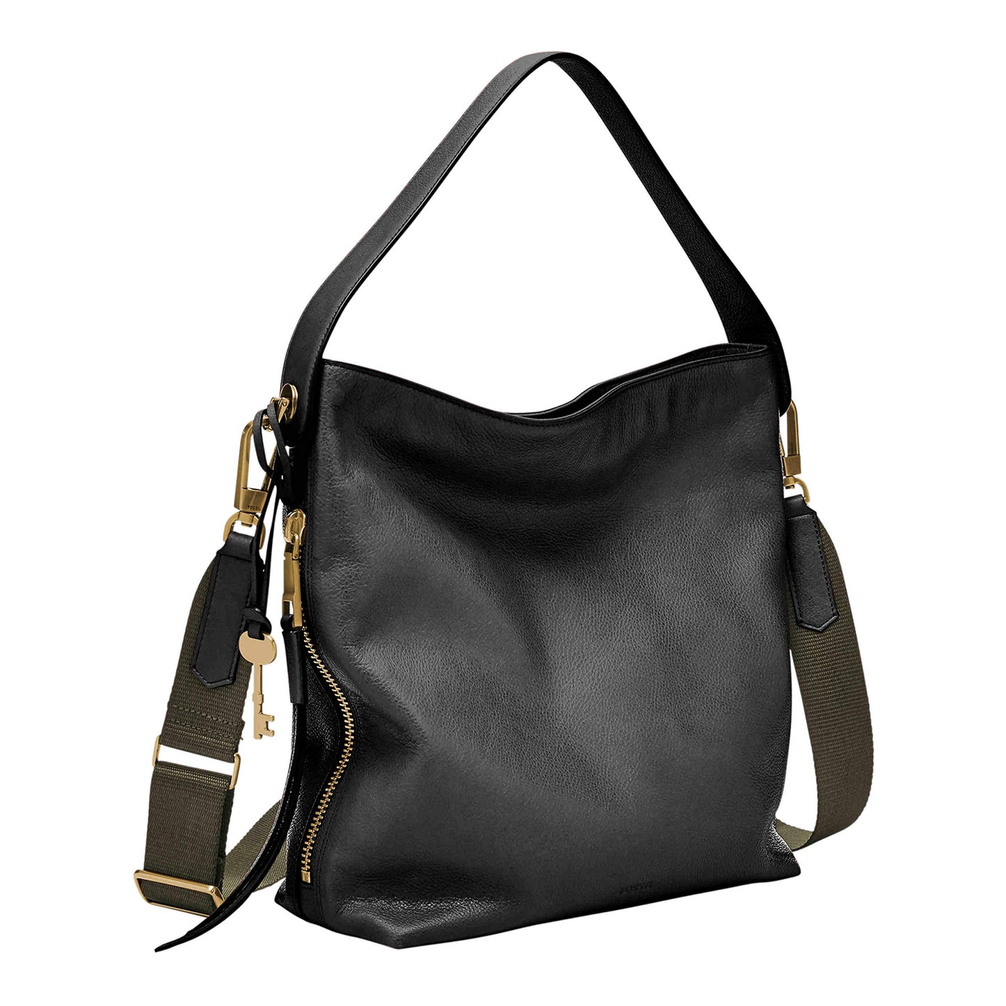 Fossil Women's Maya Leather Small Hobo Purse Handbag, Black (Model: ZB6979001)
