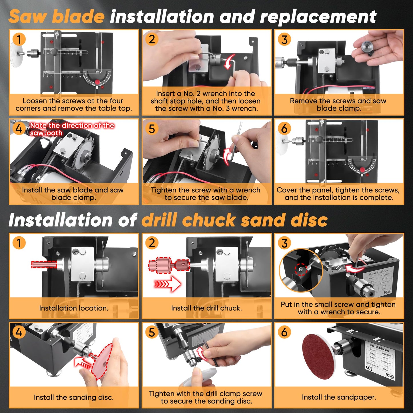 Mini Table Saw, Mini Multi-Functional Table Saw for Crafts, Speed & Angle Adjustable, Cutting | Sanding | Engraving | Drilling All-in-One Machine, for Wood/PCB/Acrylic/Plastic (Liftable & Dark Gray)