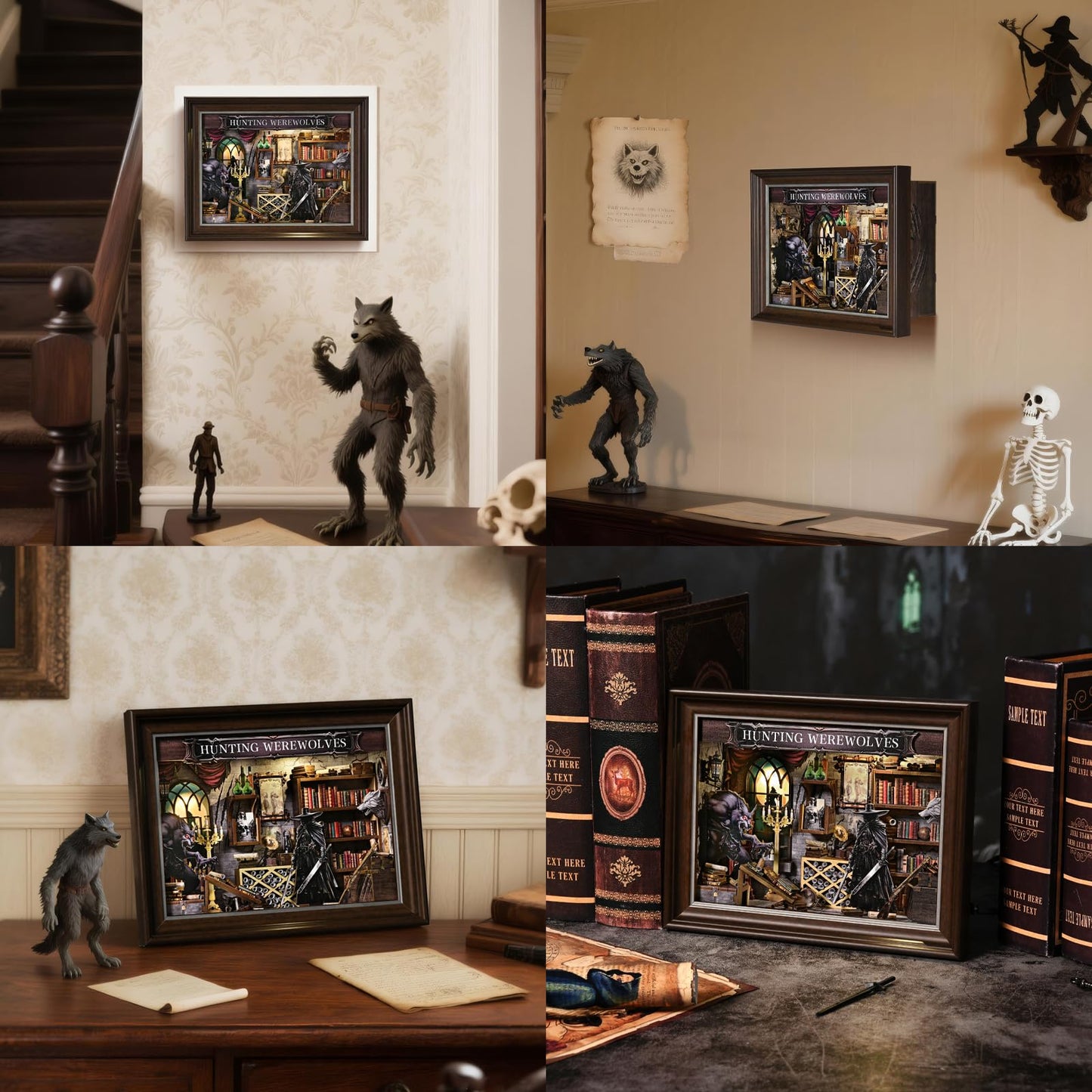 ETKVR Book Nook Kit, Picture Frame Booknook, Wall Mounted Miniature Dollhouse Kit, DIY 3D Wooden Puzzle for Home Bookshelf Decoration - Witcher Hunting Werewolves