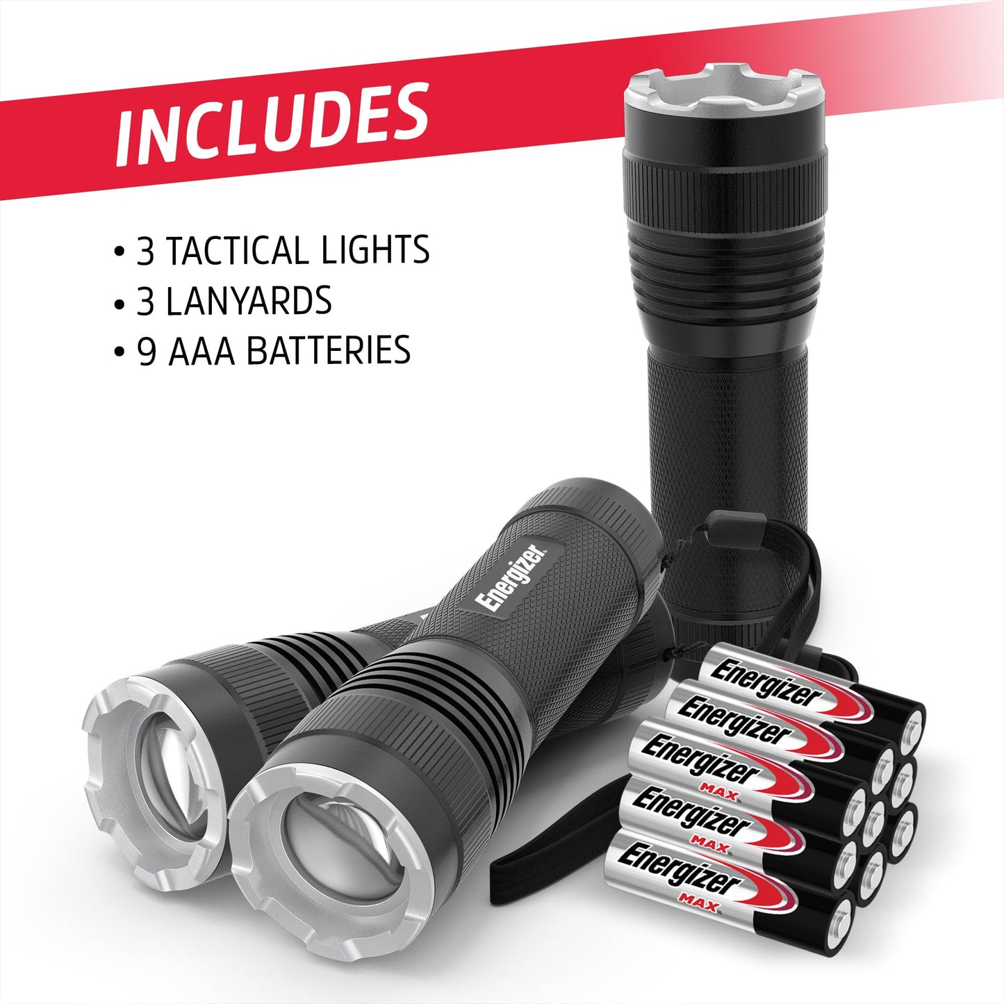 Energizer T-300 LED Flashlights (3-Pack), Bright Flash Light for Tactical EDC, Camping, and Emergencies (Batteries Included)