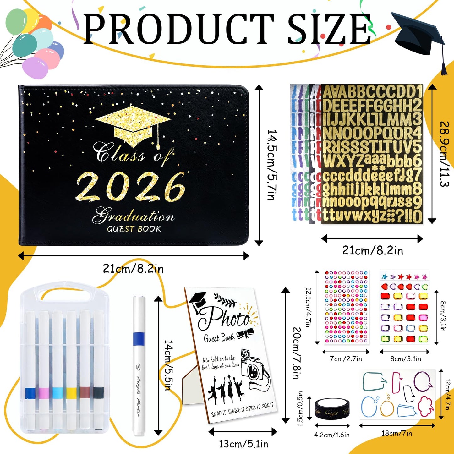 LUYI 29 Pcs 2026 Graduation Guest Book Set with Graduation Photo Guest Book Sign, Graduation Scrapbook Photo Album Memory Book DIY Kit with Markers Stickers for Congrats Grad Gifts Party Supplies