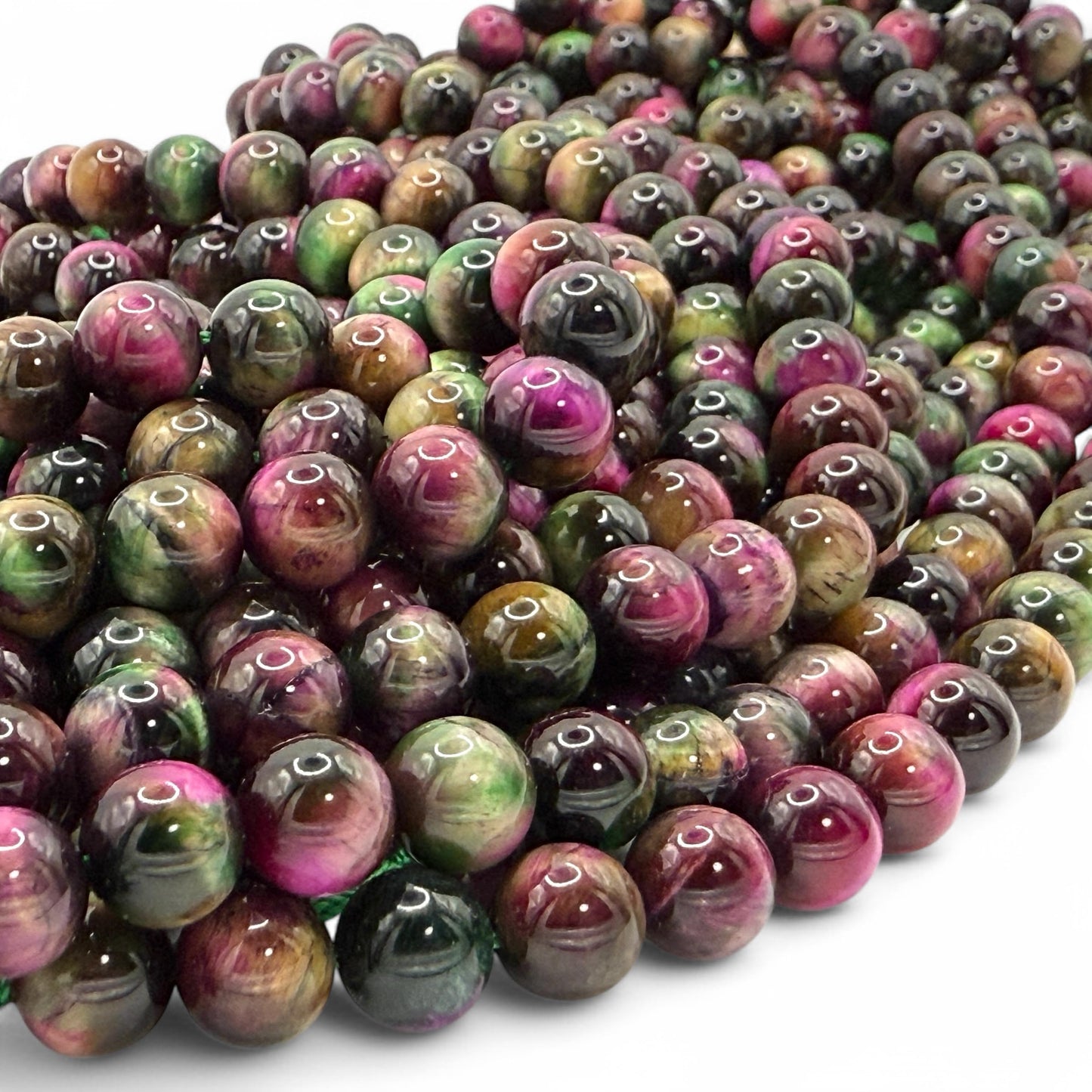 ABCGEMS High-Flash Galaxy Tiger's Eye Beads from Africa (Blend of Green & Purple Hues that Mimic The Beauty of The Galaxy) DIY Jewelry Making Beading Supplies - Smooth Round 10mm