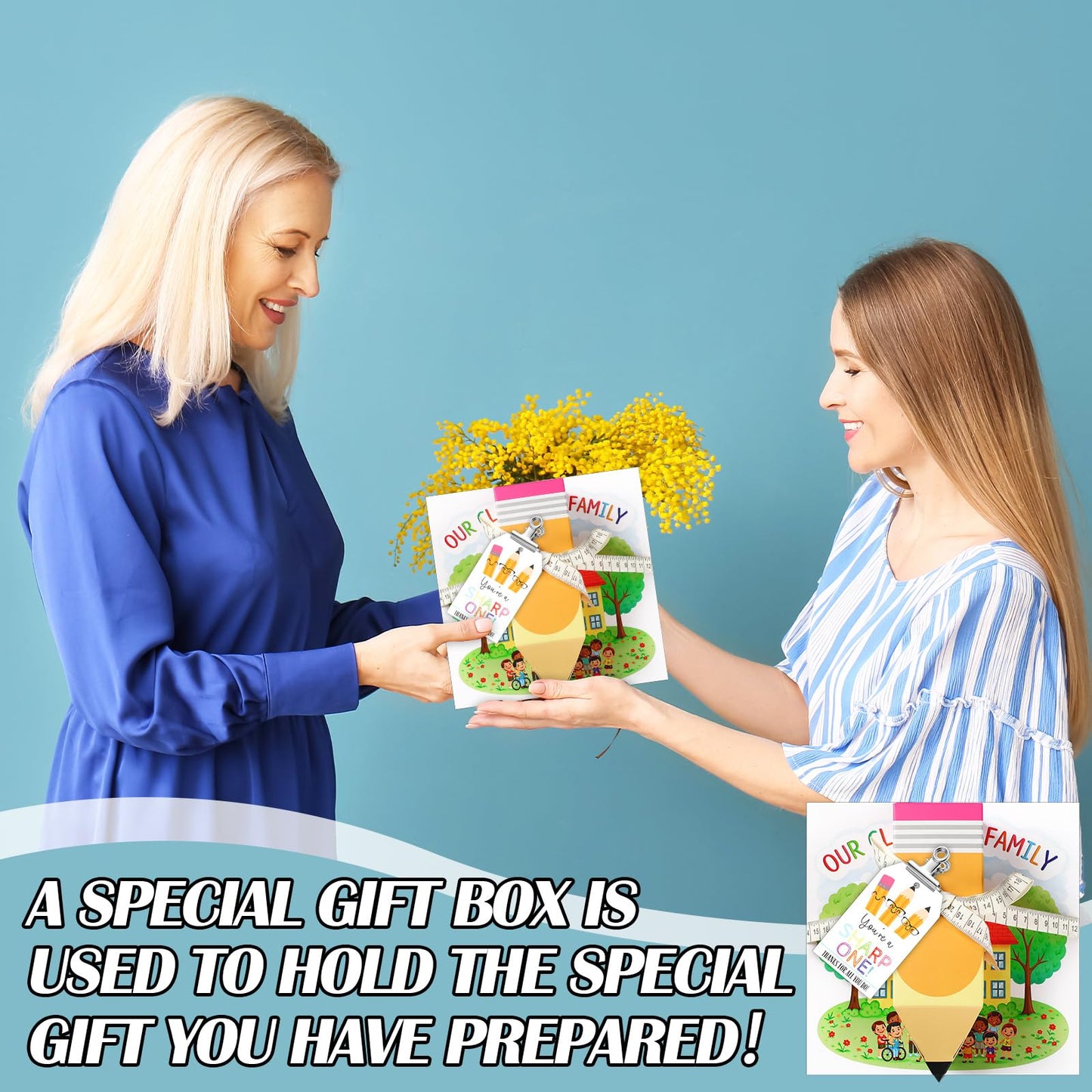 Gueevin 6 Set End of Year Gift Pencil Gift Boxes with Our Class Is a Family Greeting Cards Teacher Appreciation Pencil Treat Boxes for Graduation Party Favor Supplies