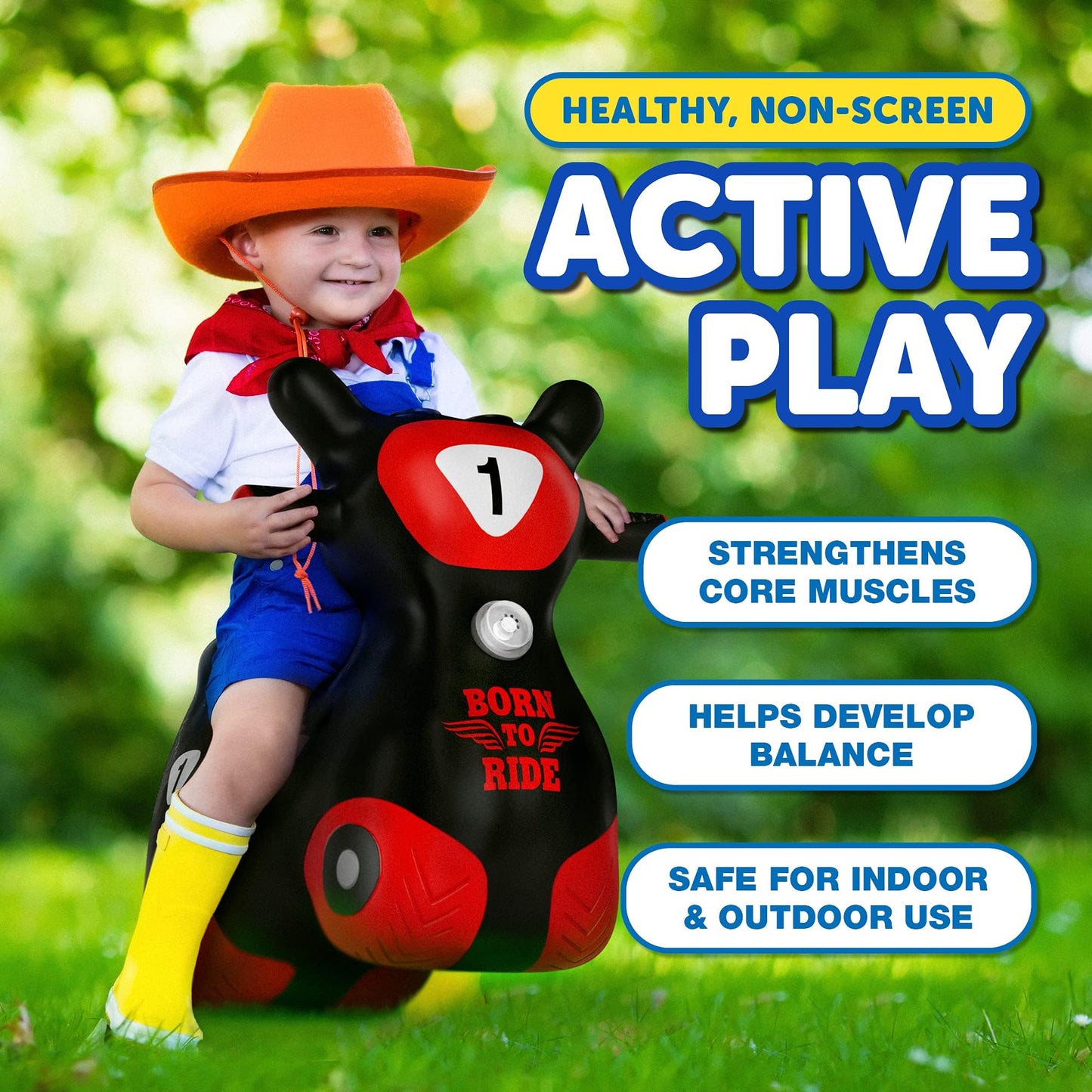 Waddle Bouncy Hopper Inflatable Hopping Toy Scooter, Indoors and Outdoor for Toddlers and Kids, Boys and Girls Ages 2 Years and Up (Black/Red Zoomer)