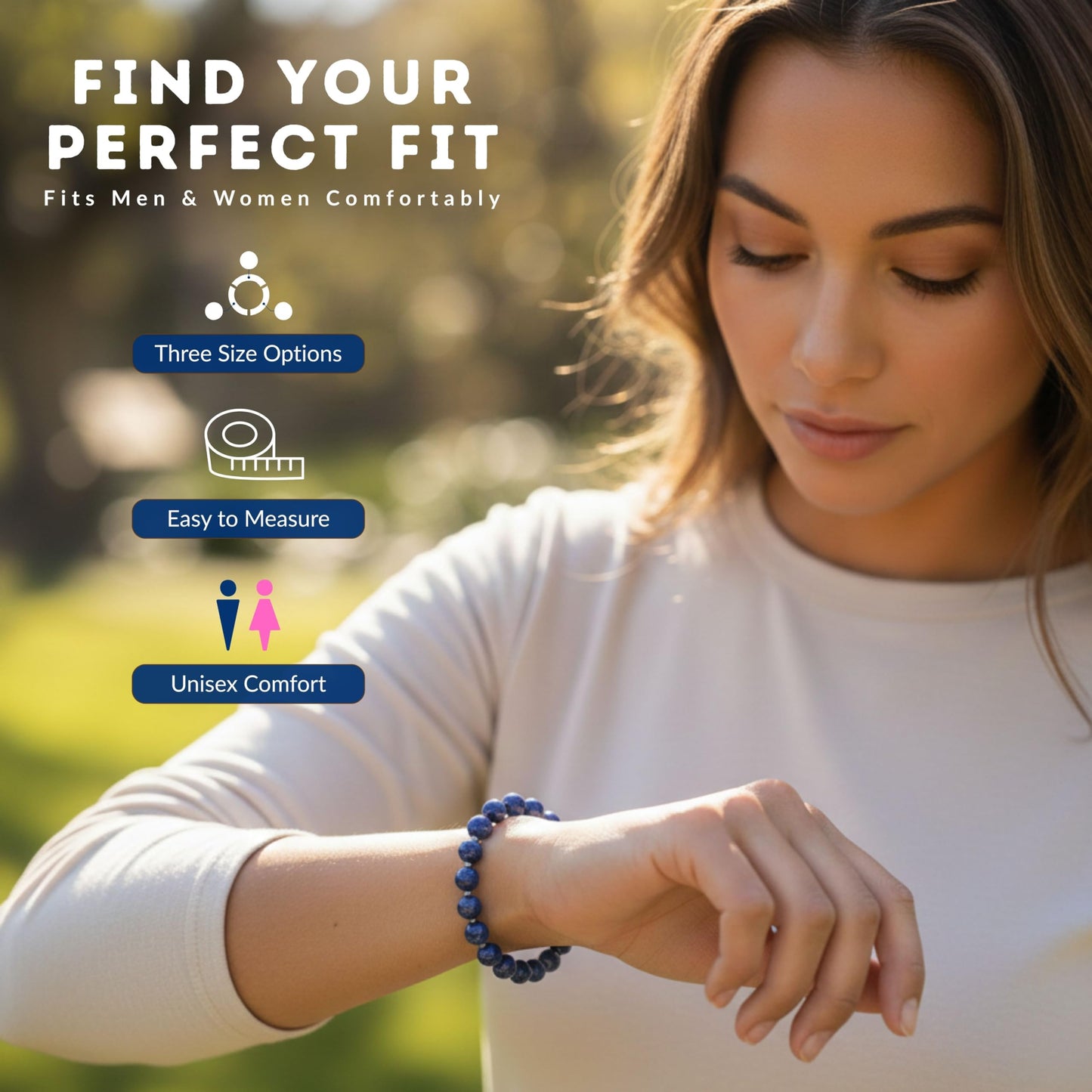 Cherry Tree Collection Lapis Bracelet – Genuine Blue Lapis Lazuli Beaded Bracelet, Handmade 8mm Stone Bracelet for Men & Women, Healing & Positive Energy, Sizes S/M/L, Gift Ready (Medium)
