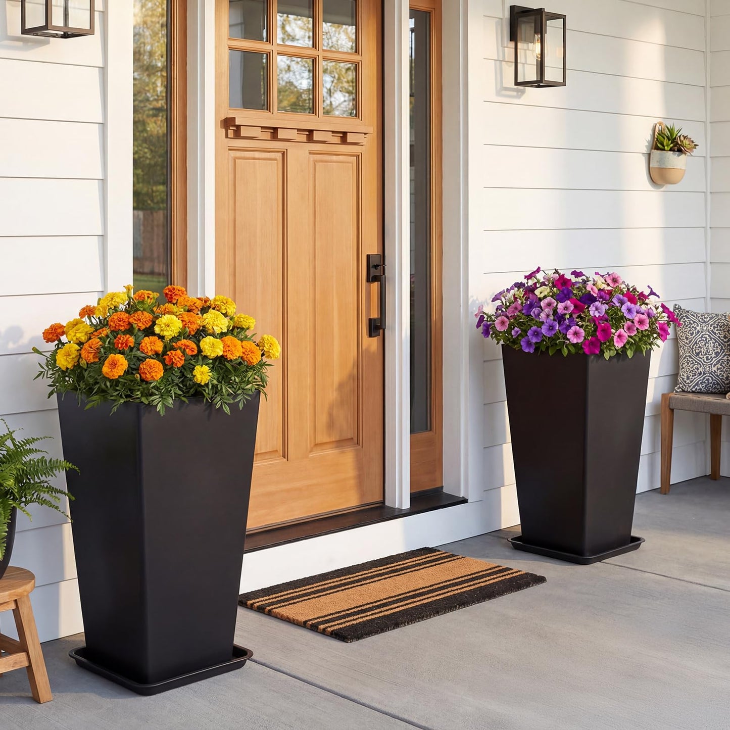 PASAMIC Tall Planters 30 Inch Set of 2, Outdoor Large Planters, Weather Resistant Planter for Outdoor & Indoor Plants, Flower Pots with Drainage Holes, Ideal for Front Porch, Patio, Balcony, Black
