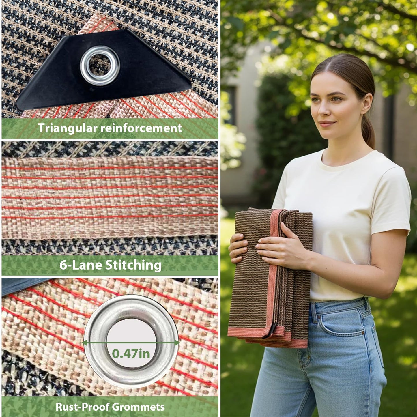 LCYFBE 90% Sun Shade Cloth with Grommets, 5 x 10 FT Pergola Shade Cover Canopy, Mesh Tarp Sun Screens for Patio, Outdoor, Garden, Backyard, Mocha