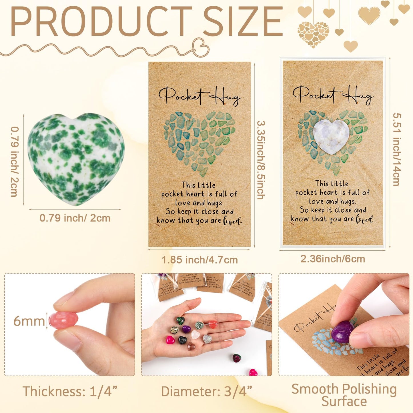 Nosiny 30 Sets Heart Stones Bulk Mother's Day Gift for Women Pocket Hug Token 0.8'' Natural Heart Crystals and Healing Stones with Card Employee Coworker Volunteer Nurse Graduation Meditation Gift