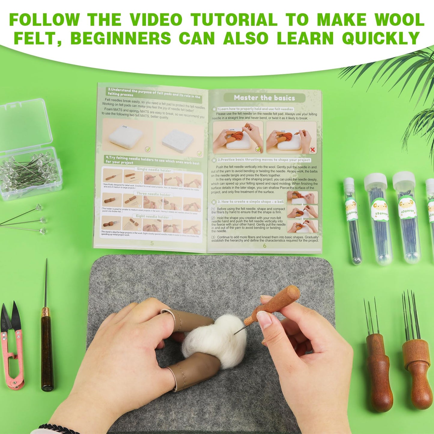 IMZAY Needles Felting Tools, 8"x10" Felting Pad, Large Needle Felting Mat, 90 Pcs Felting Needles, Felting Supplies with Wood Handles & Wool Needles for DIY Crafts