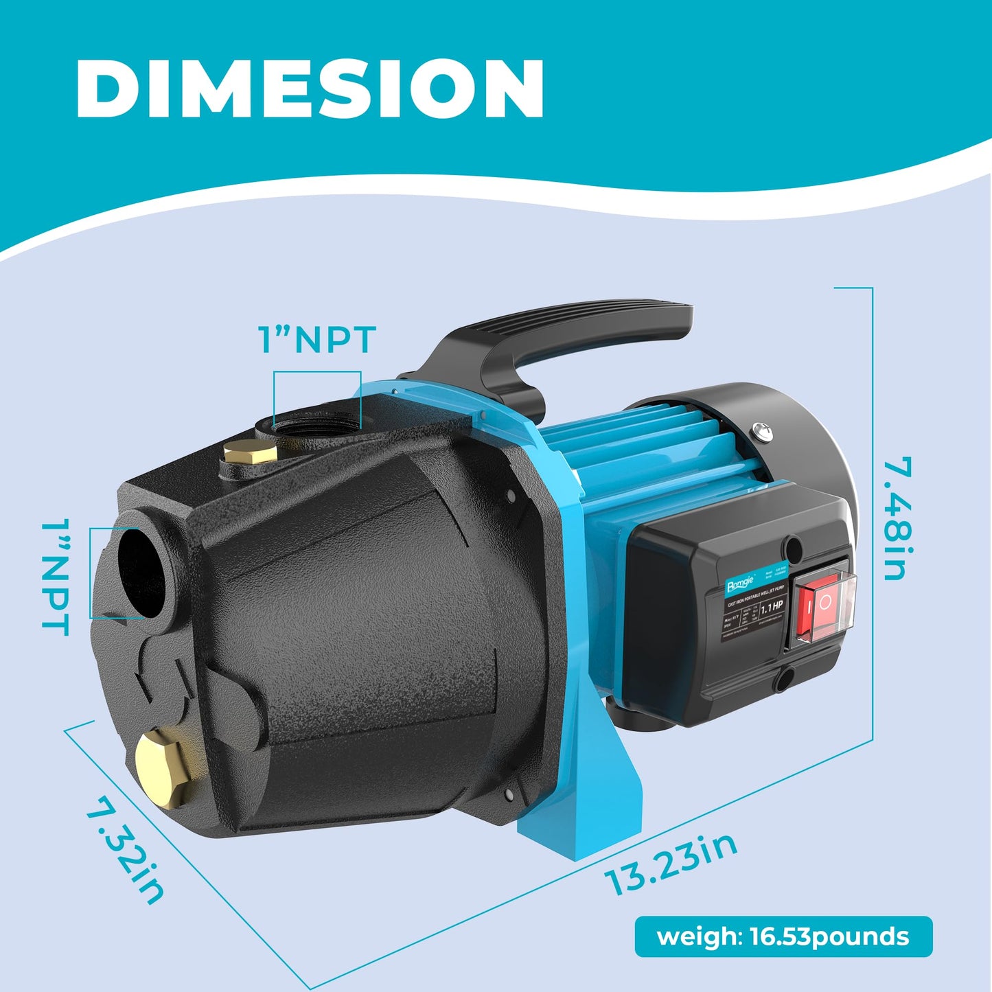 BOMGIE 1.1HP Shallow Well Pump, Garden, Water Transfer,Home Lawn Draining Irrigation Pump, Pressure Booster, Sprinkler, Jet,1200GPH 115V Portable Cast Iron GJE