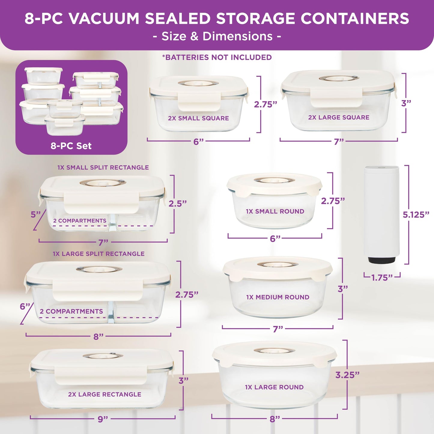 HOLDN’ STORAGE Vacuum Food Storage Containers, Set of 8 Glass Containers & Electronic Pump - Keep Food Fresh Longer, BPA-Free Glass, Leak-Proof, Ideal for Meal Prep, Marinating