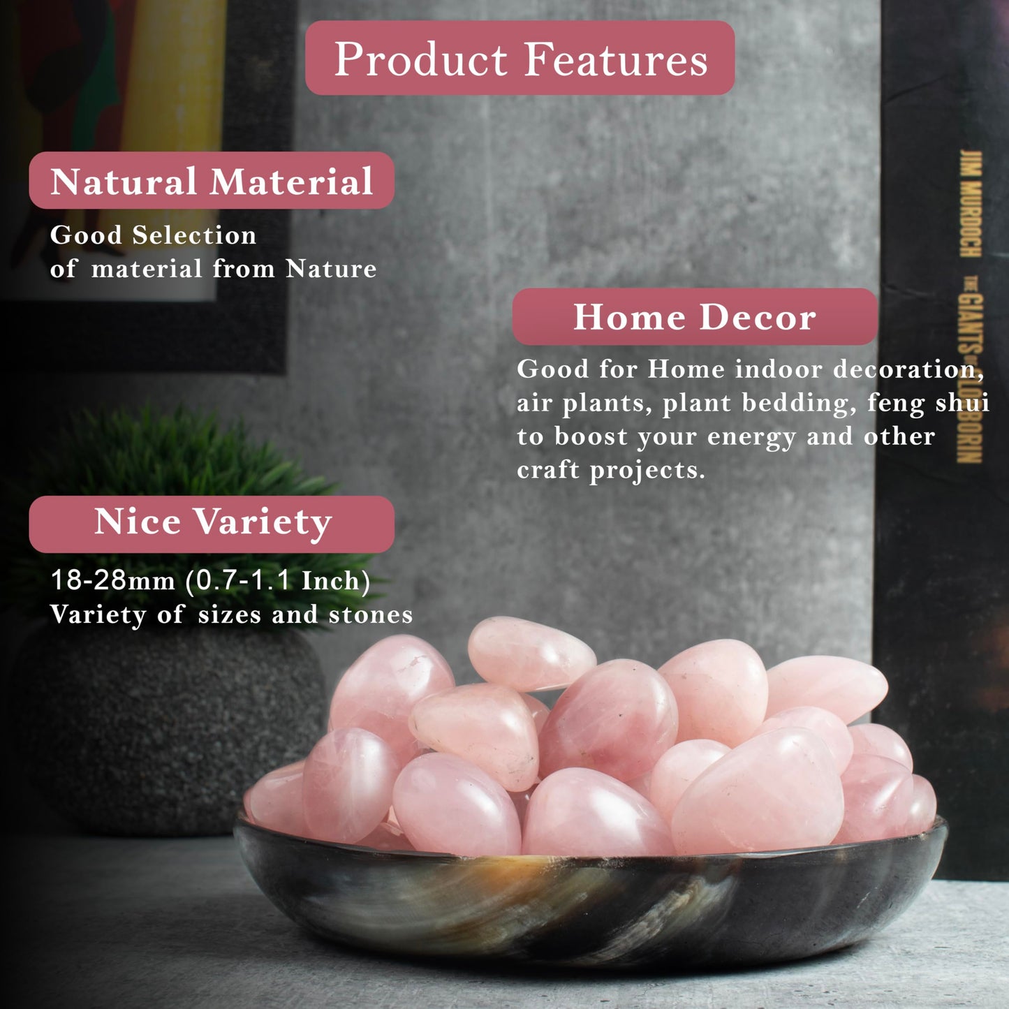 Crocon 1LB Rose Quartz Tumbled Stones and Crystals Bulk 2000+ Carats Natural Crystal Kit for Reiki Healing Polished, Mothers Day, Tumble Stones, Chakra Balancing, Gift, Home Decor Size : 20mm