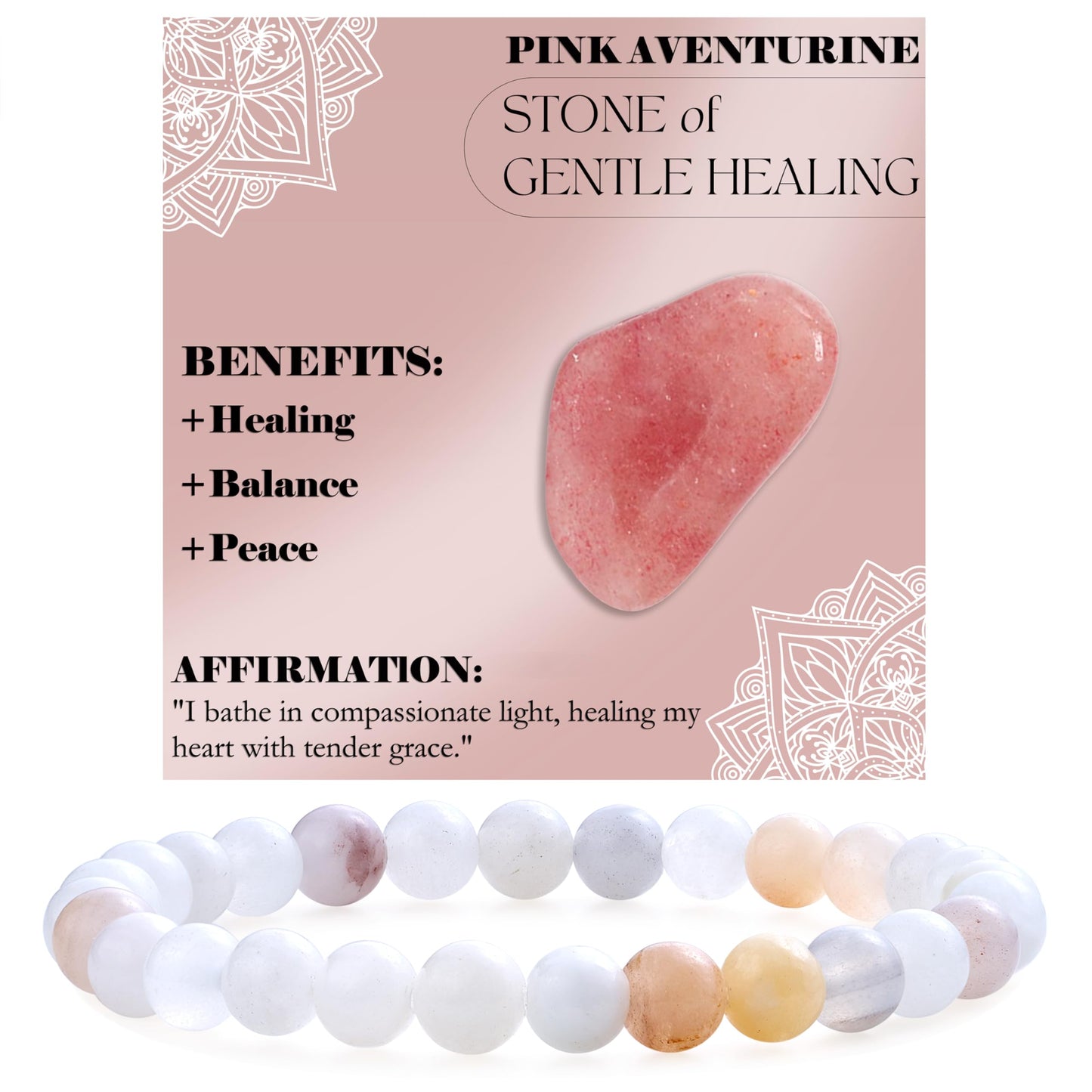 Bivei Pink Aventurine-Gentle Love-6mm Beaded Bracelets for Women Handmade Semi Precious Natural Stone Stretch Elastic Jewelry for Women Yoga Protection Gifts