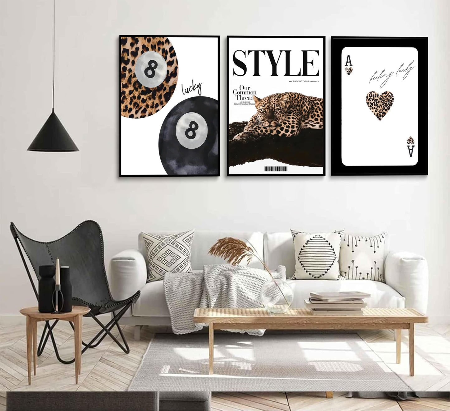 Trendy Leopard Set of 3 Canvas Wall Art Preppy Room Aesthetic Cheetah Cheetah posters Prints Funky Lucky 8 Ball Wall Decor Pictures for Girls Bedroom Apartment Dorm Unframed Decoration