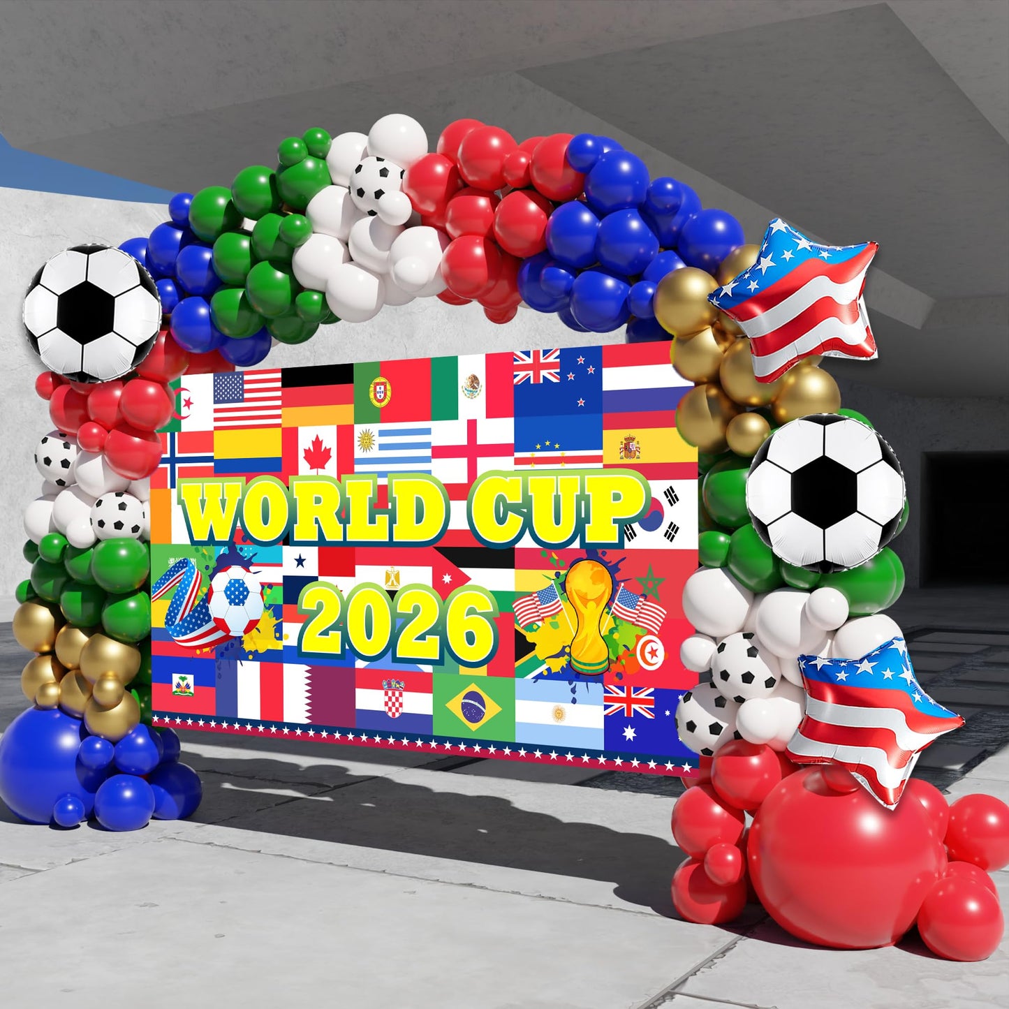 World 2026 Cup,World Party Cup Decorations,154PCS Soccer Balloon Garland Arch Kit with Large Backdrop Banner for World Tournament Cup,Soccer Party Decorations