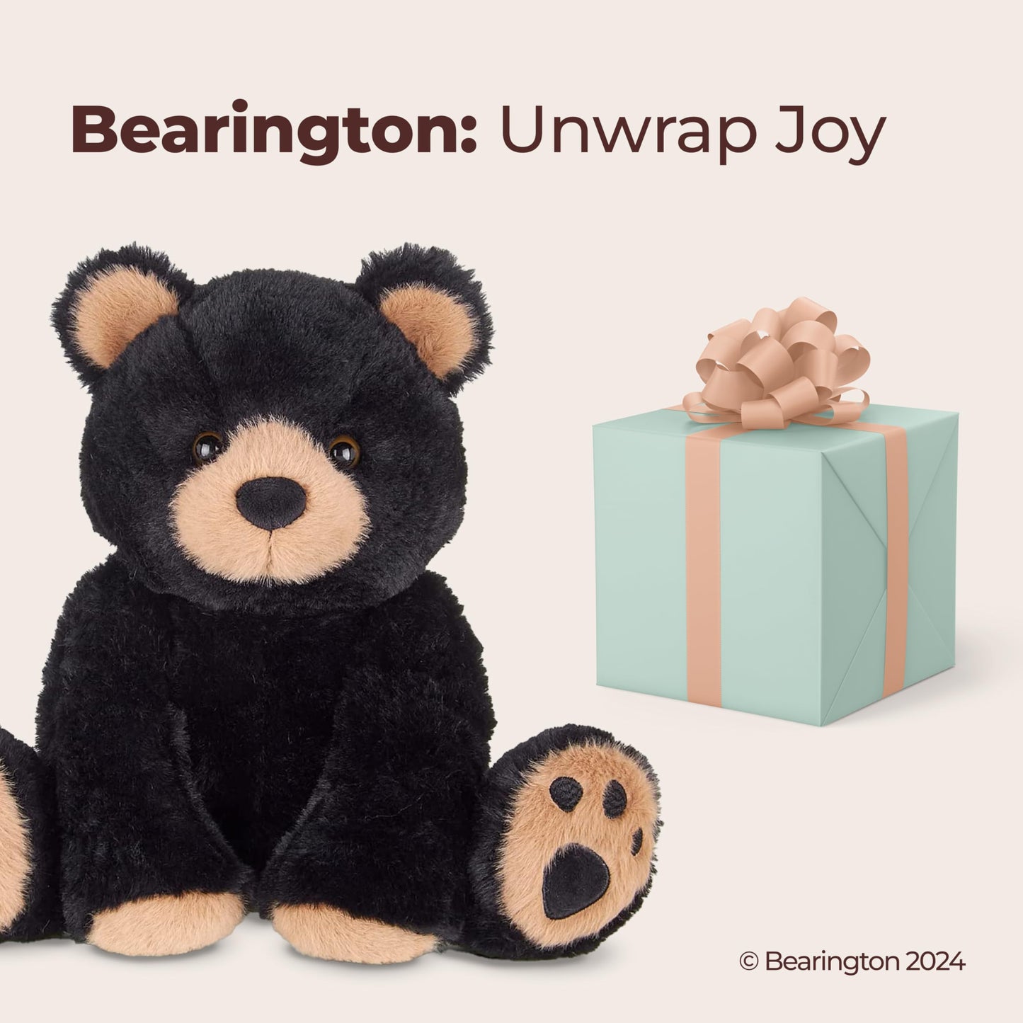 Bearington Woody The Black Teddy Bear Stuffed Animal - Black Teddy Bears Plush Toy with Soft Faux Fur and Lifelike Details - Adorable Cuddly Gift for Kids, Toddlers, and Animal Lovers