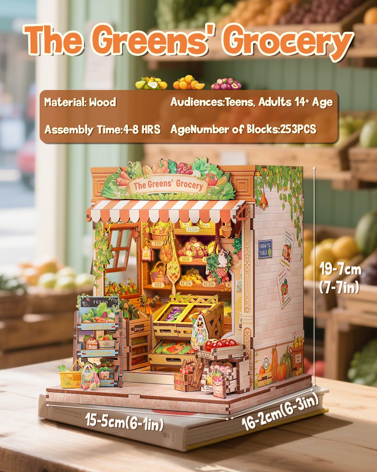 CUTEBEE Book Nook Kit, DIY Miniature House Kits for Adult and Teens, Dollhouse Booknook Tiny House, Bookshelf 3D Wooden Puzzle, DIY Craft Gifts for Family and Friends (The Greens’ Grocery)