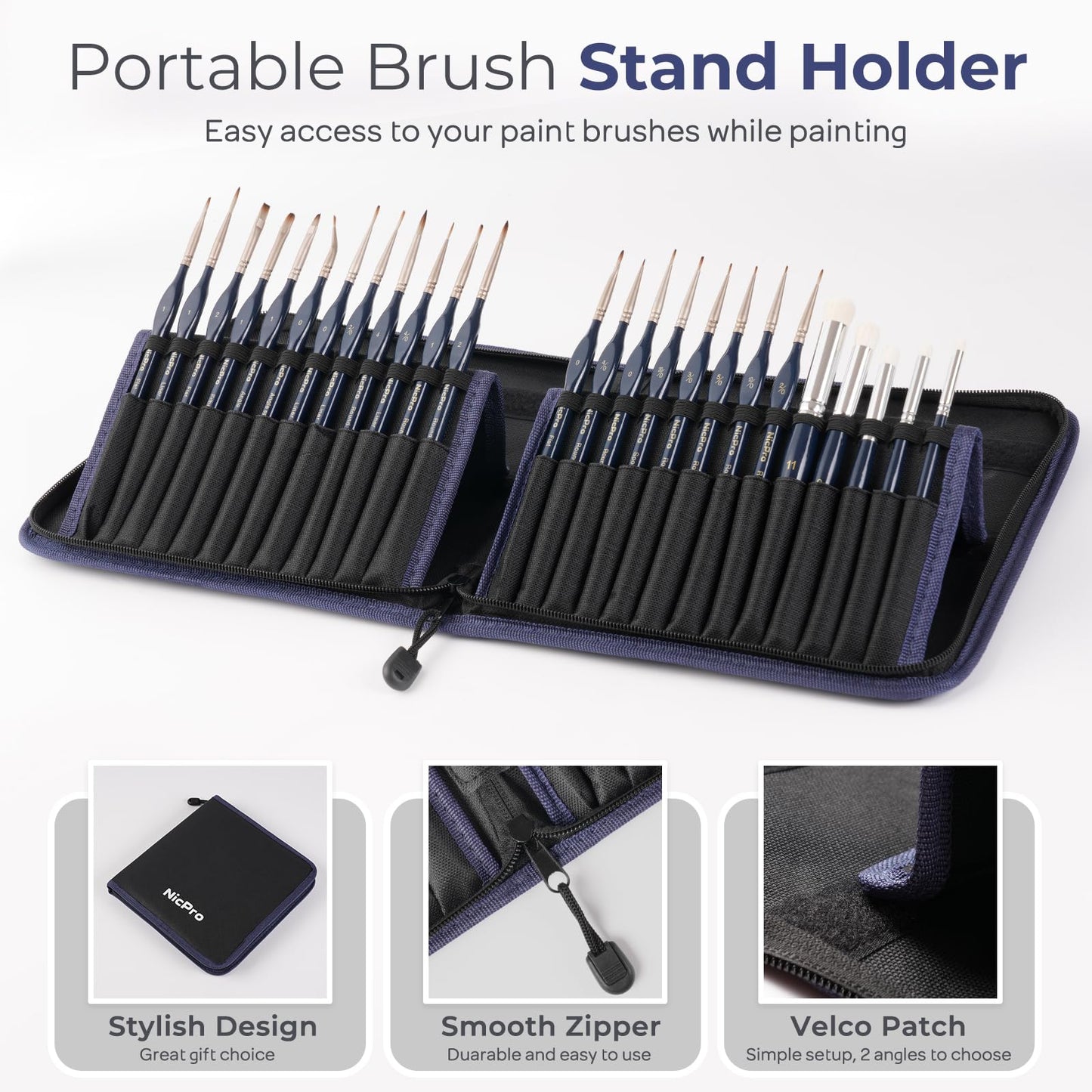 Nicpro Professional Miniature Painting Kit - 25PCS Miniature Paint Brushes Drybrush with Magnetic Painting Handle, Model Paint Brushes for Miniatures, Model, Craft, Acrylic Painting, with Nylon Bag