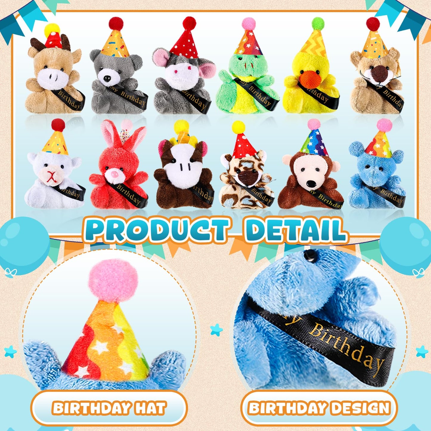 Seenelling 48 Pcs Happy Birthday Party Gift for Students, Return Gifts for Birthday Stuffed Animal Silicone Wristbands Badge Stickers for Party Goodie Bags Teachers Classroom Reward
