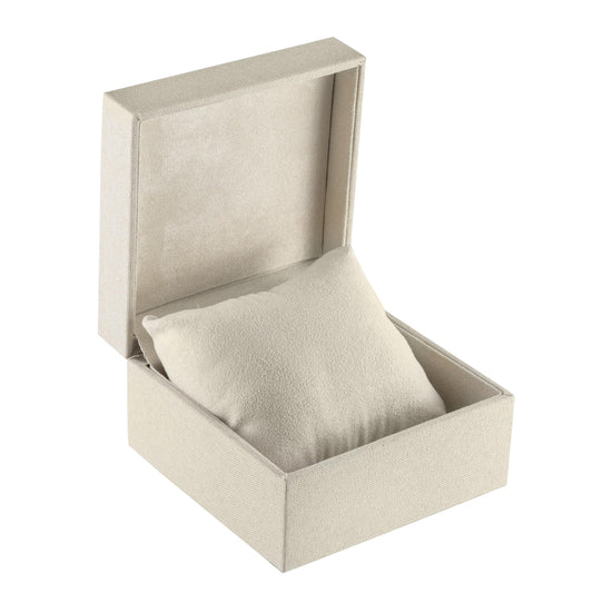 ALLUREPACK Linen Weave Pillow-Style Watch Box & Bangle Box for Men & Women - Soft Ivory Suede Interior Bracelet/Bangle & Watch Case - Organic Color Watch & Bracelet Jewelry Gift Box Display, Beige