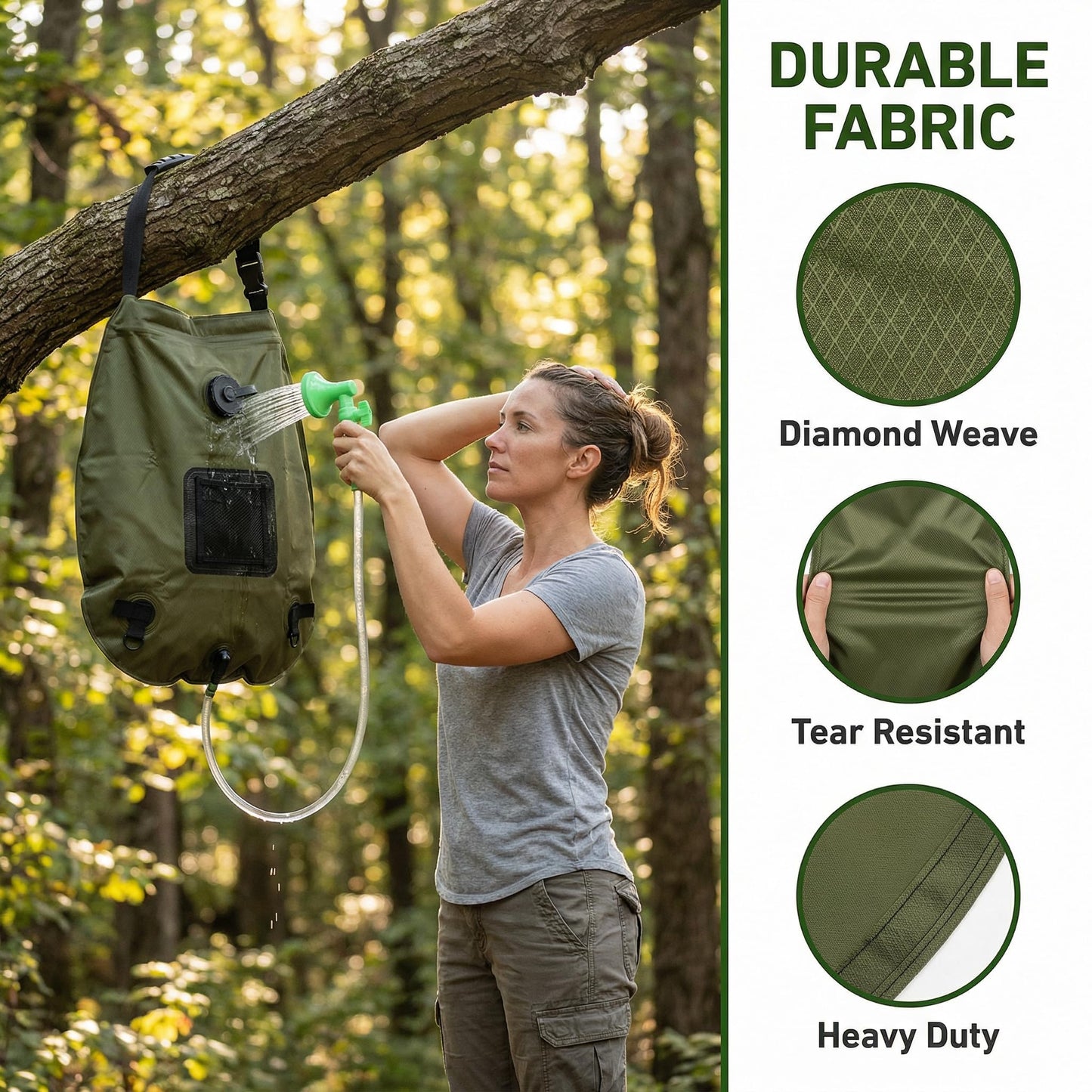 5-Gallon Solar Shower Bag with Real-Time Temp Display - Fast Heating in 20 Mins - Lightweight 0.99lbs Portable Camp Shower for Short Trips & Emergency Backup