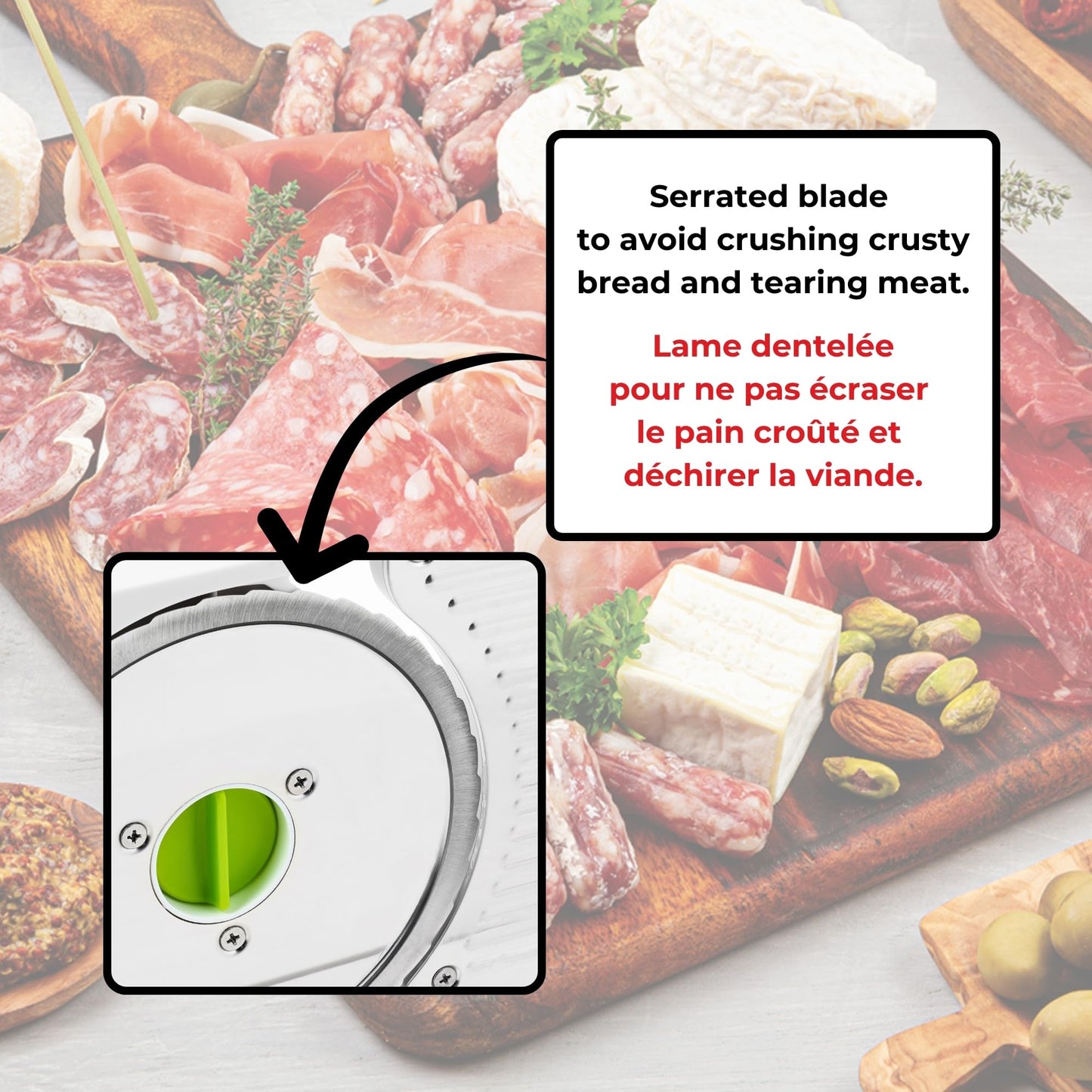 Starfrit Deli Slicer - Slices Meat, Cheese, Bread - 6.5" Stainless Steel Blade - Adjustable Thickness Knob - Nestable for Easy Storage | 2-in-1 Fruit and Vegetable