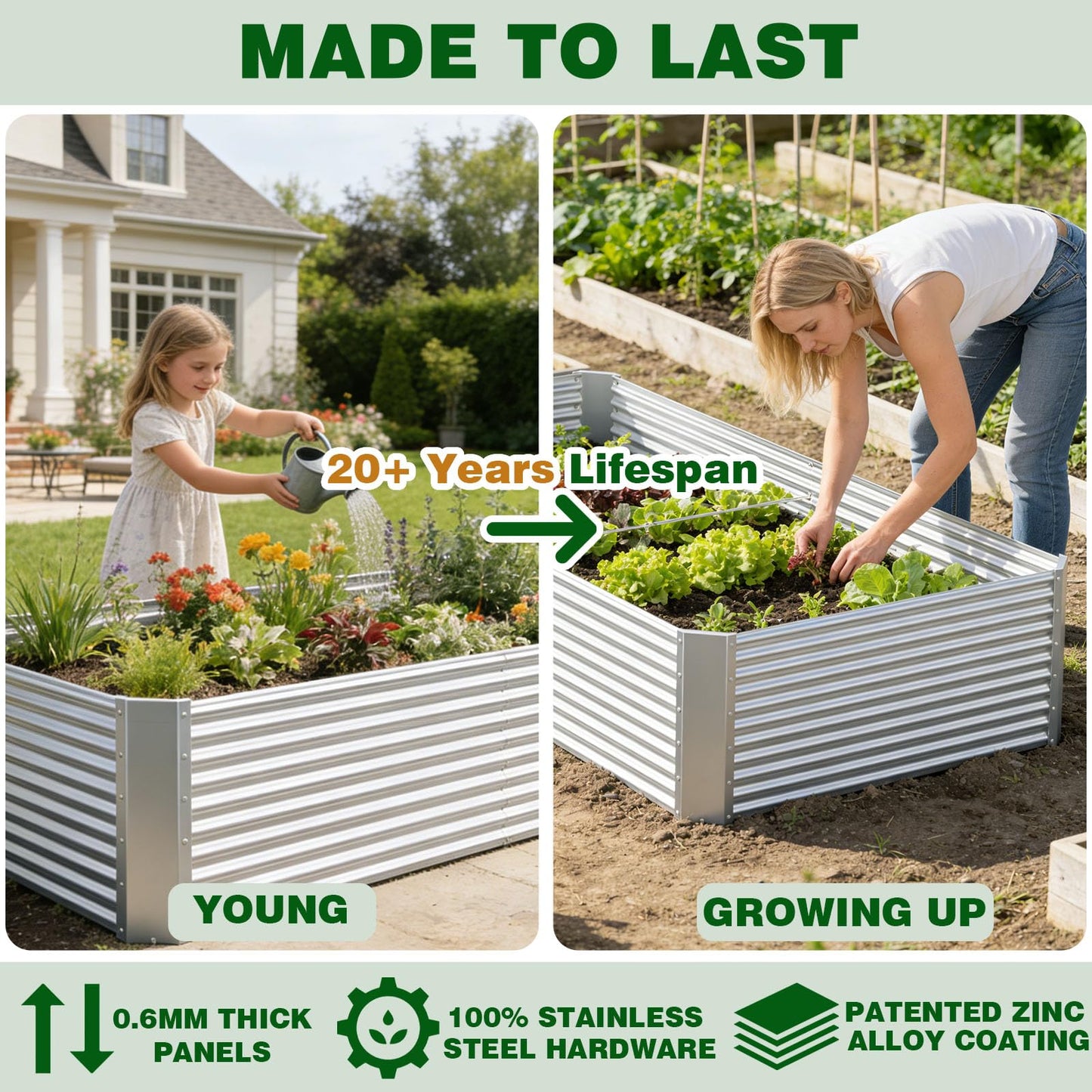 Annzoe 4 Pcs 8 x 4 FT Galvanized Steel Raised Garden Bed for Outdoor Gardening, Durable Metal Planter Box for Vegetables, Herbs, and Flowers, Easy Assembly & Rust Resistant