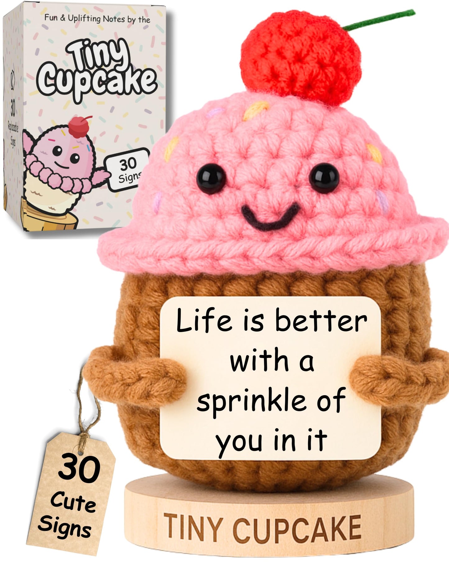 Friendship Gifts for Women - Handmade Positive Crochet Cupcake with 30 Cute Affirmation Cards for Emotional Support | Birthday Gift for Women, Best Friend, Bestie, Coworker | Mothers Day Present Idea