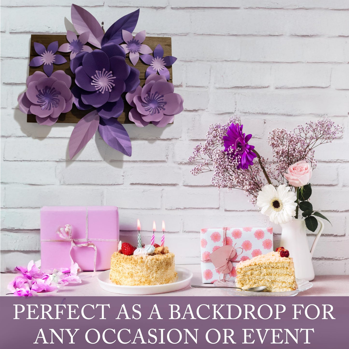 Craftworm Creations Giant Paper Flower DIY Kit – Purple & Lavender – 11-Piece Pre-Cut Set with 10", 6" & 4" Flowers – Easy 15-Min Assembly – Girls Room, Graduation, Baby Shower & Party Backdrop Decor