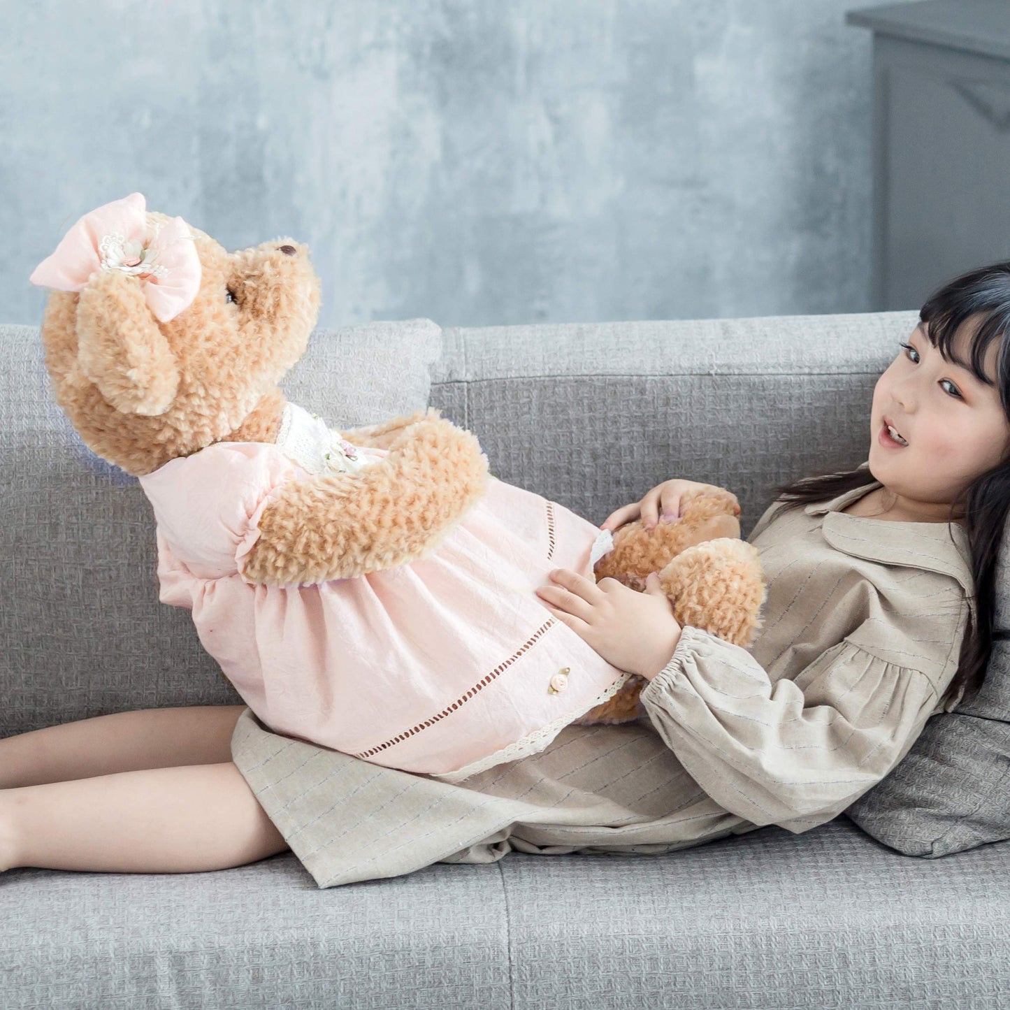 Oitscute Big Baby Teddy Bear with Cloth Cute Stuffed Animal Soft Plush Toy 25" (Pink&Brown)