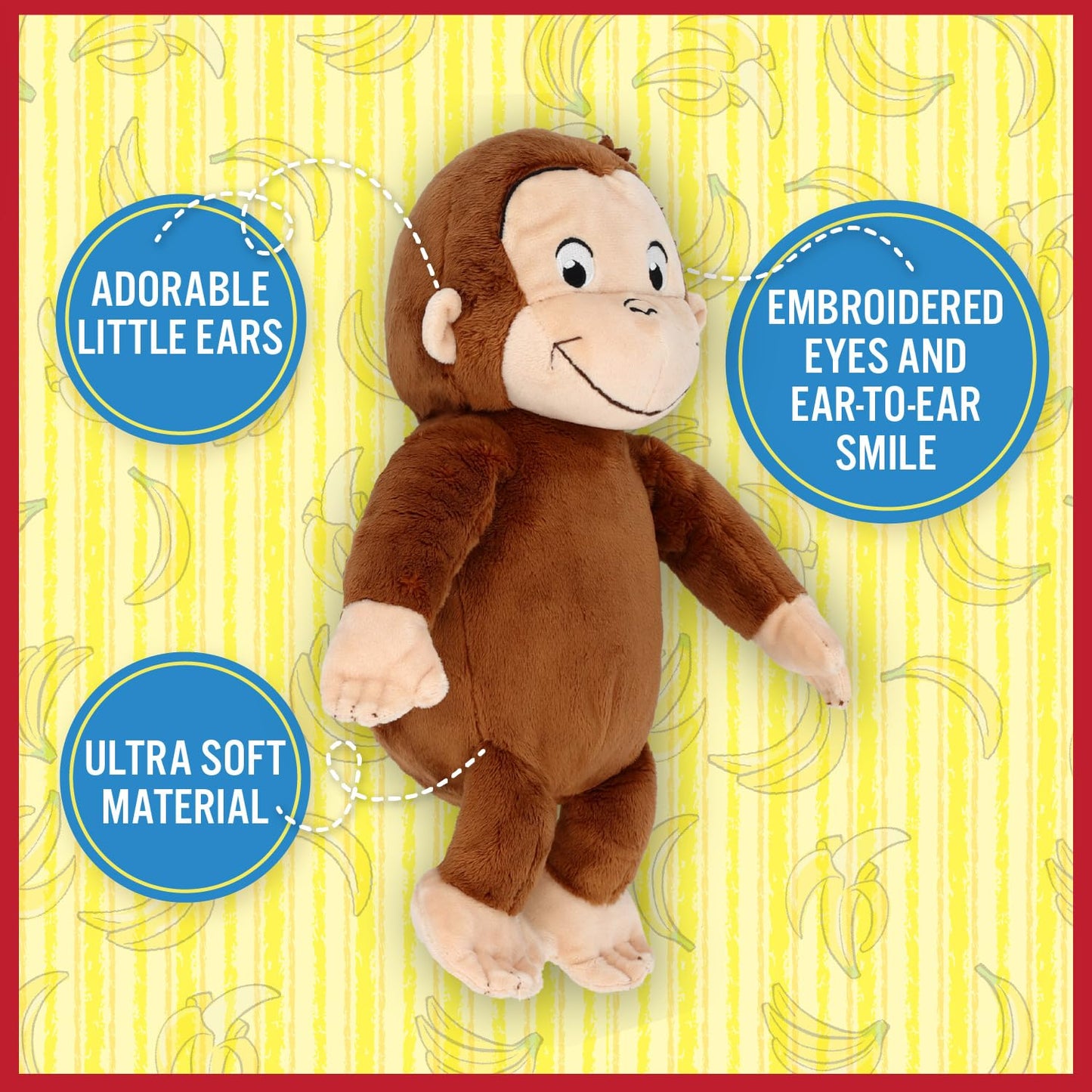 Kids Preferred Curious George Monkey Stuffed Animal Plush Toys Soft Cutest Cuddle Plushie Gifts for Baby and Toddler Boys and Girls - 12 Inches