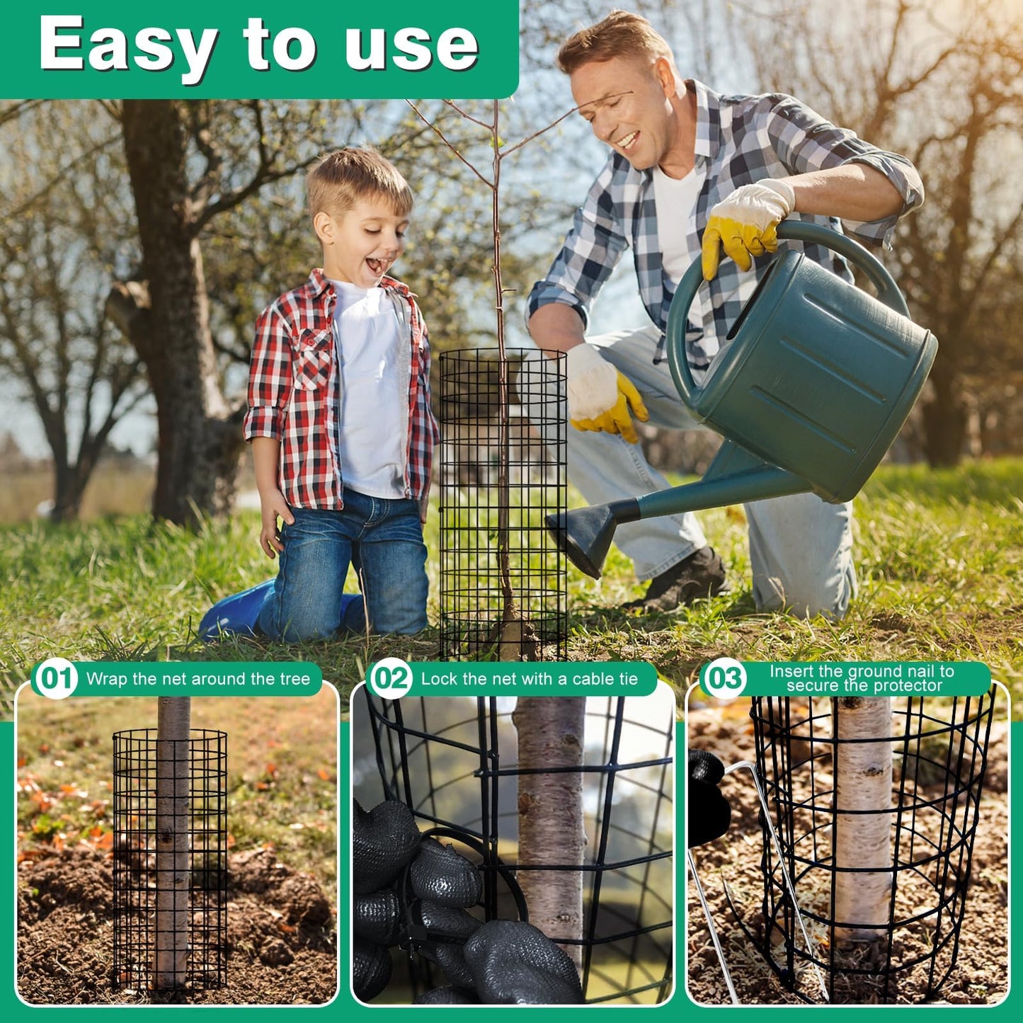 6Pack Tree Trunk Protector, Metal Tree Guards Trunk Protector with Zip Ties & Metal Stakes & Glove, Tree Bark Protector, Tree Protectors from Deer Animals Trimmers 5.3'' Dia x 16.5'' H (6 Pcs)