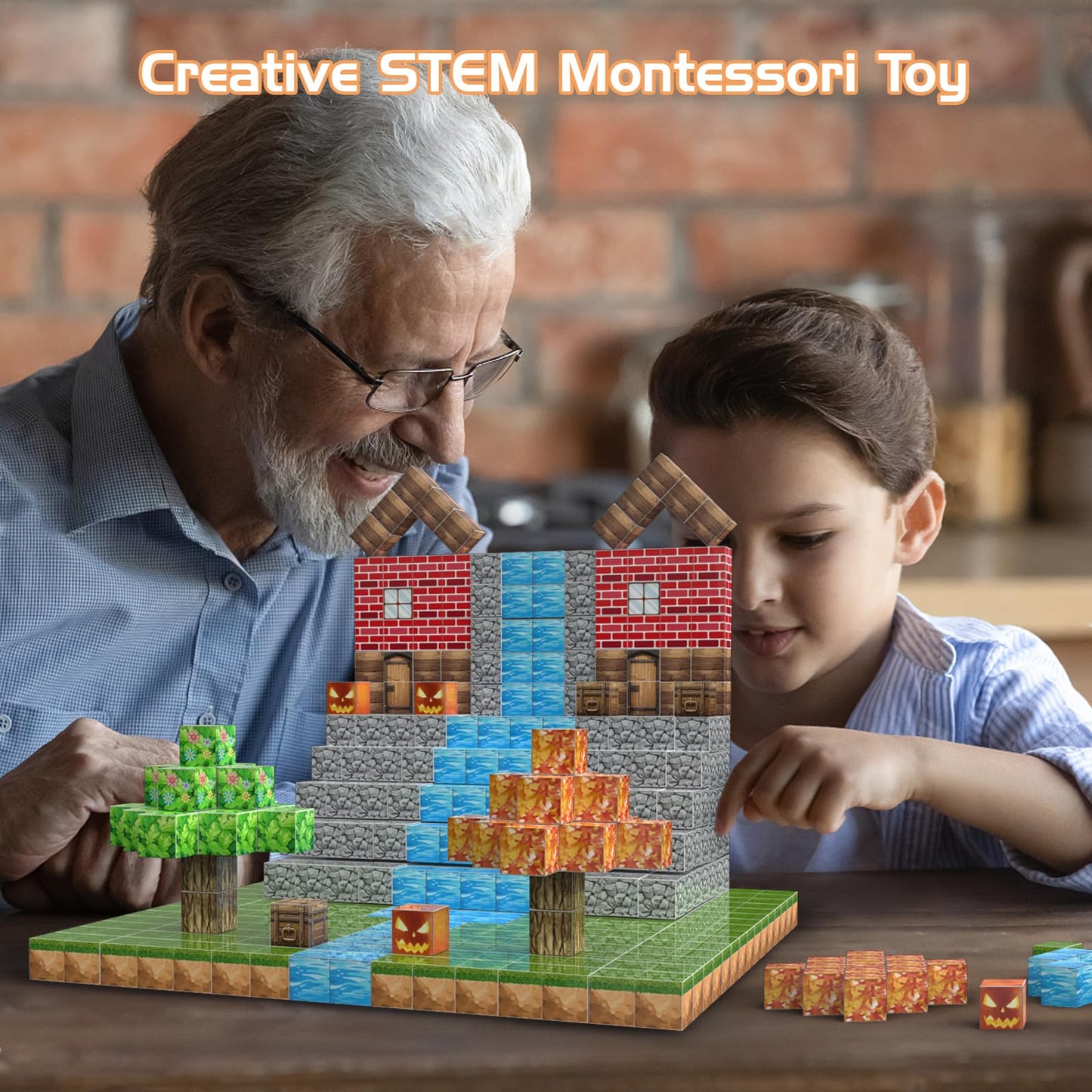 AESGOGO Magnetic Blocks, 72PCS STEM Montessori Toy for Crafting a Magnet DIY-World, Creative Building Toys for Boys Girls Kids Ages 3-5 5-7 6-8, Toddler Stacking Construction Cube.