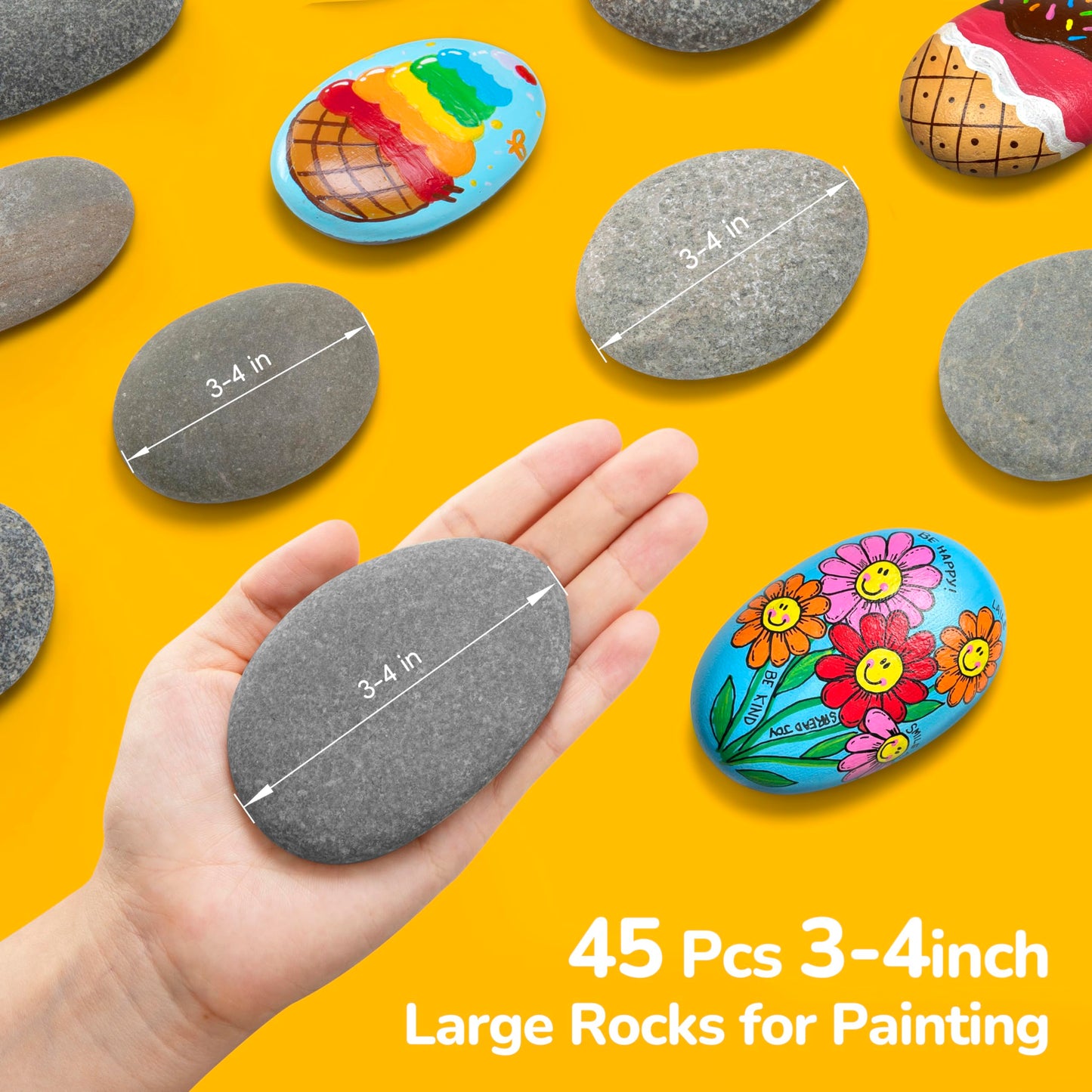 Simetufy 45Pcs Large Rocks for Painting 3-4inch Natural River Stones for DIY, Art & Crafts, Smooth Flat Rock Bulk for Adults, Children, Kindness Rocks Garden Decoration