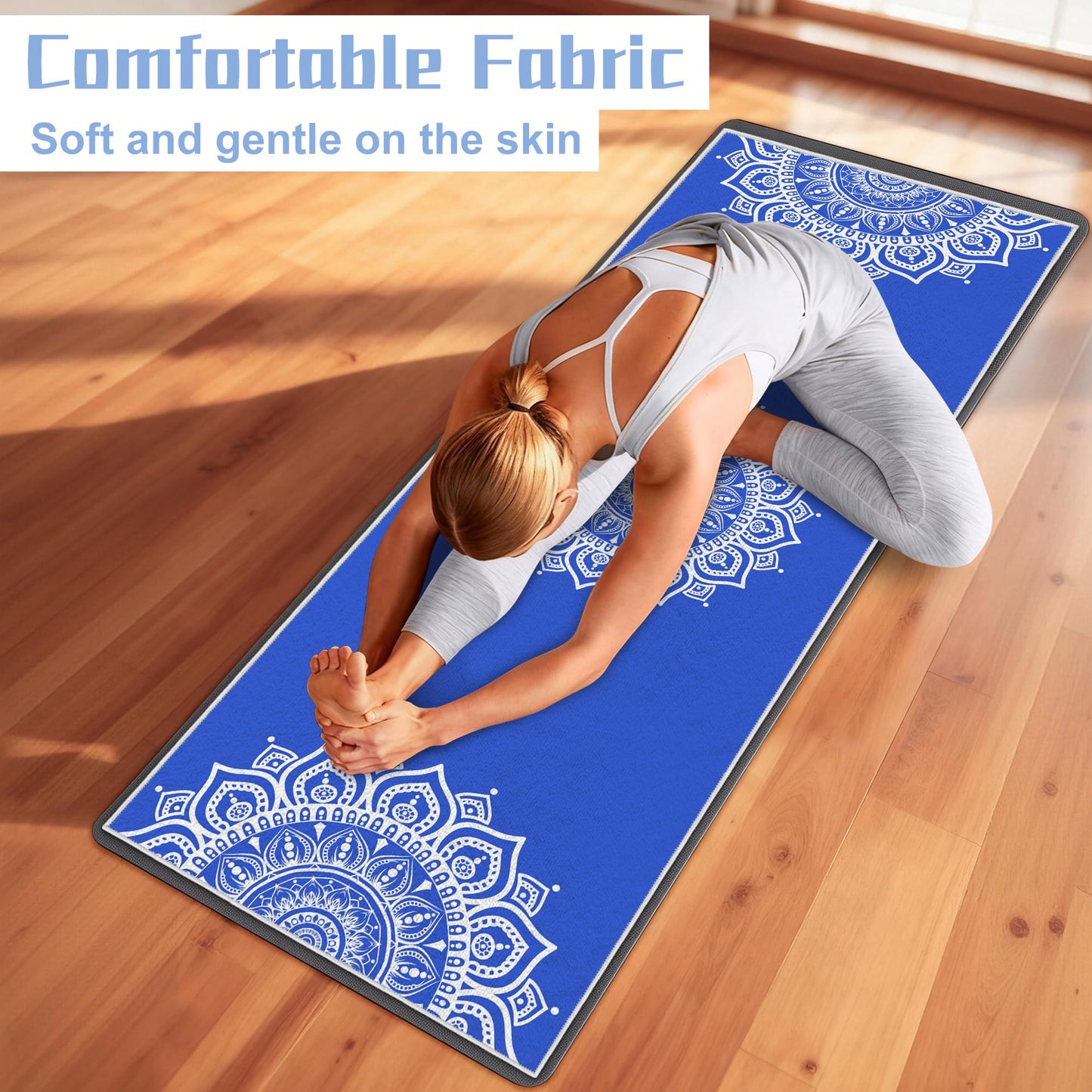 alissgorat Yoga Towel,Absorbent Yoga Mat Towel for Hot Yoga Non Slip,Stylish Prints,Ideal for Workouts,Hot Yoga,Bikram,Pilates Equipment,72 x 27 in,Blue Mandala