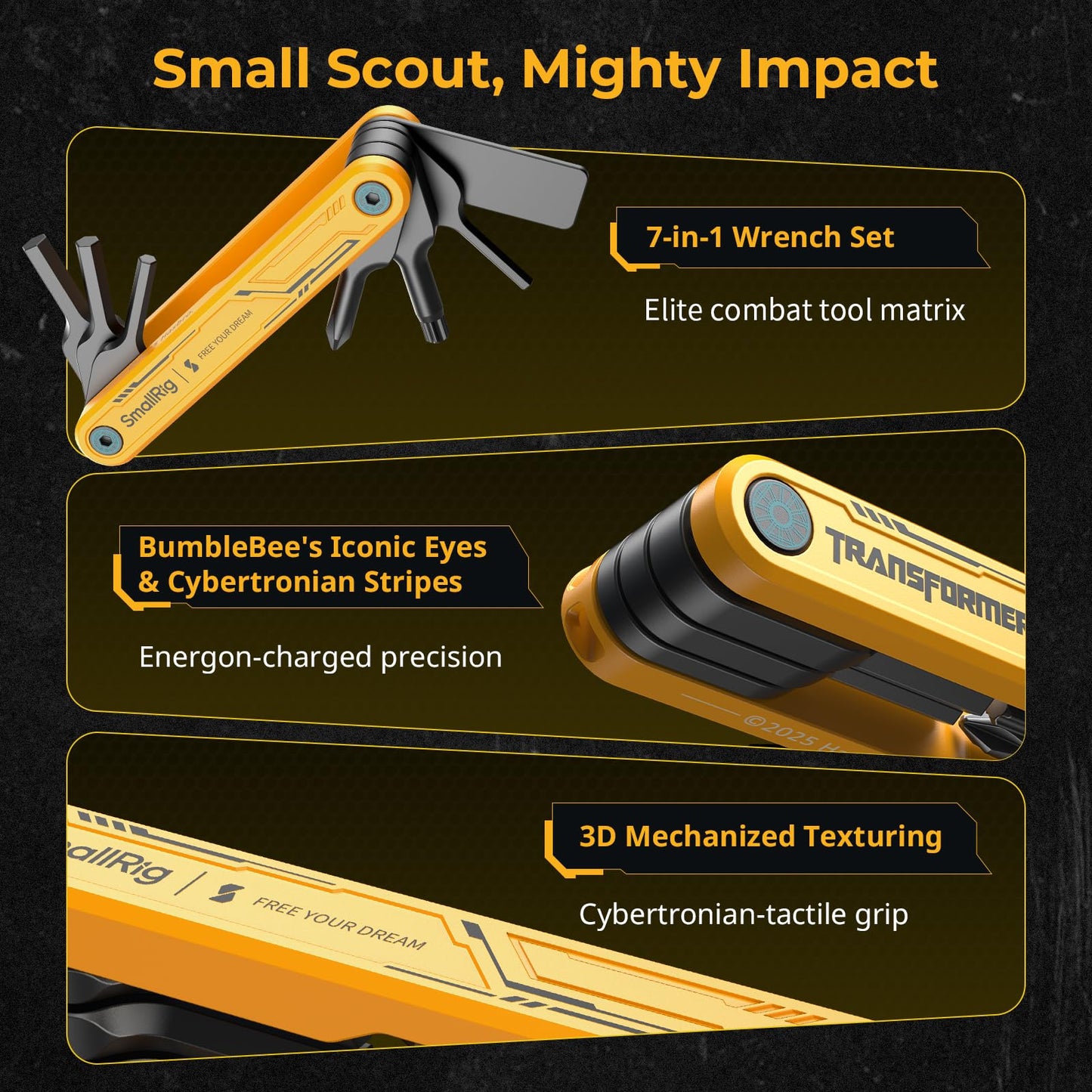 SMALLRIG Camera Tool, Foldable Tool Set with Screwdrivers and Wrenches, Camera Tool Kit Including Allen Wrenches, Slotted Screwdriver, Cross-Head Screwdriver, Torx T25 Driver, BumbleBee Edition