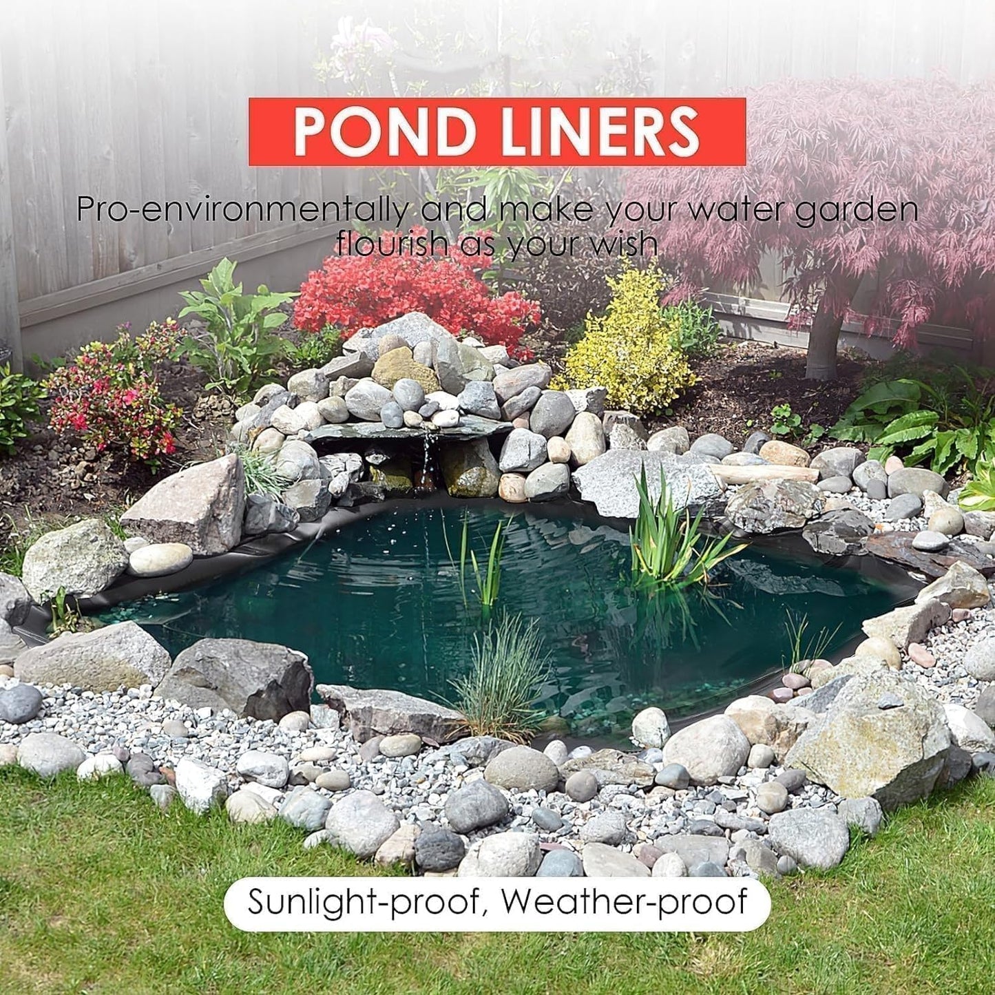 ExploreHorizon 10x15 Ft Pond Liner, 45 Mil EPDM Material,Flexible & Durable, UV Resistant & Easy to Cut for Koi Ponds, Waterfall Bases, Fountains & Water Gardens