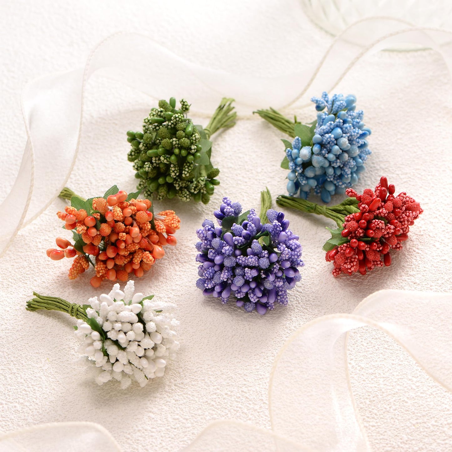 M METERXITY 144-Pack Artificial Flower Stamen Kit, Mini Frosted Holly Berry Stems for Wedding Decor, Flower Stamens for Craft DIY Wreaths/Birthday/Flower Arrangements Decorations [Gold]