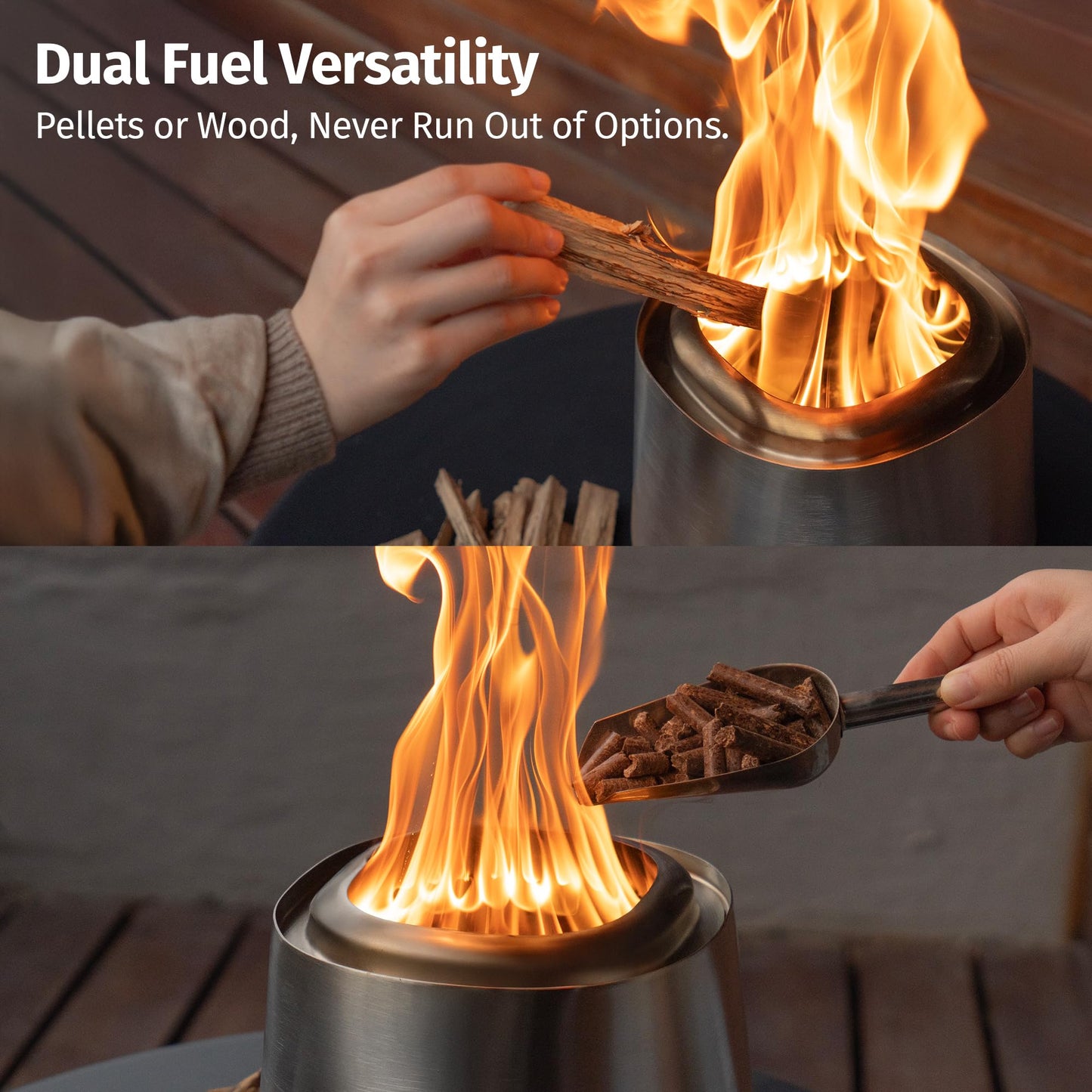 East Oak Fuoco Smokeless Fire Pit 7'' for Patio and Outdoor, 3-in-1 Ash Pan | Portable Wood & Pellet Firepit | Stainless Steel 120% More Efficient Burn | Backyard, Easy Ignition & Compact Design