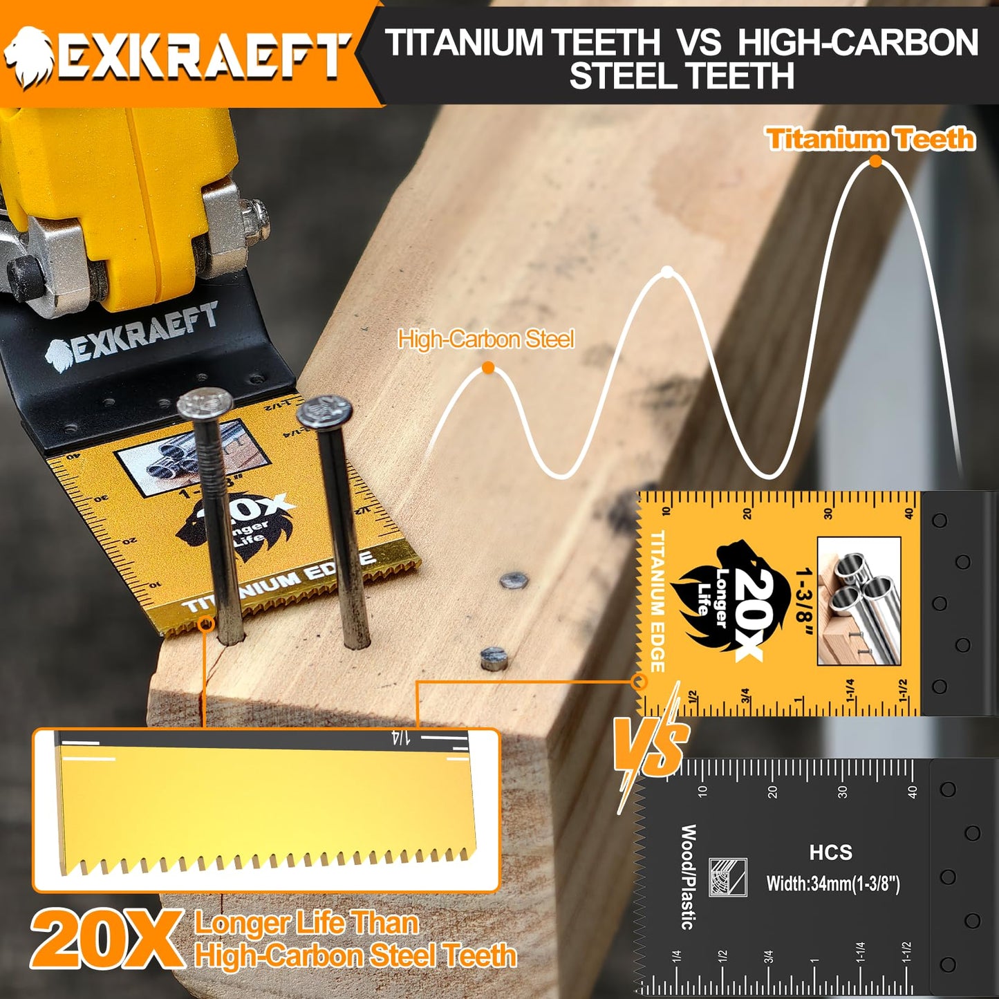 55 PCS Multitool Blades, Professional Universal Titanium Oscillating Tool Blade for Metal Wood Plastic, Japanese Teeth Fast Cutting Oscillating Saw Blades Fit Dewalt Milwaukee Ryobi Rockwell Fein