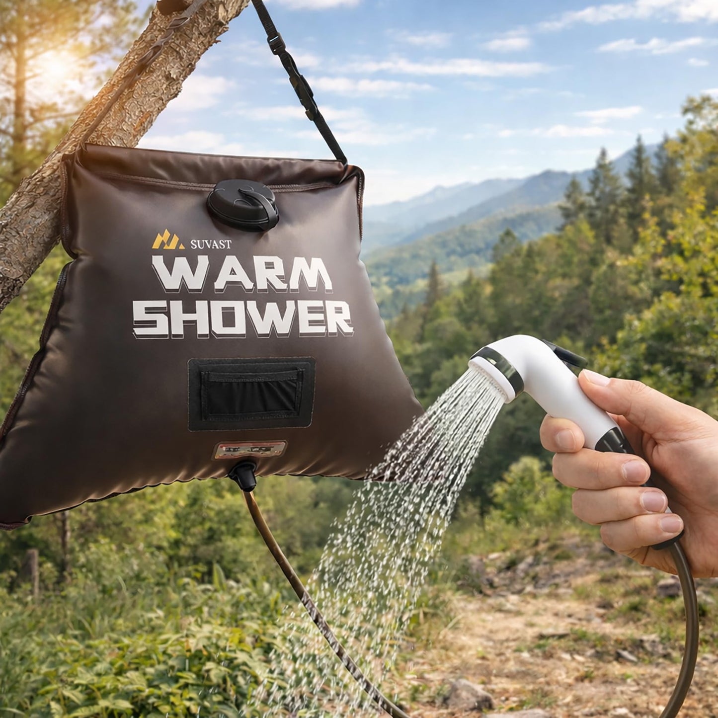 suvast Solar Shower Bag, 4 Gallon/15L, TPU Portable Solar Shower for Camping & Outdoor Cleaning, with Hose and Carry Bag